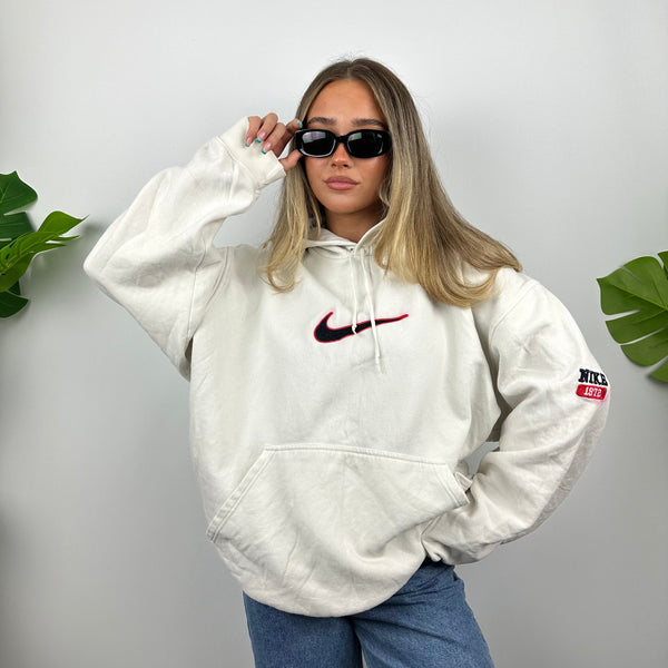 Nike RARE White Embroidered Swoosh Hoodie (L)