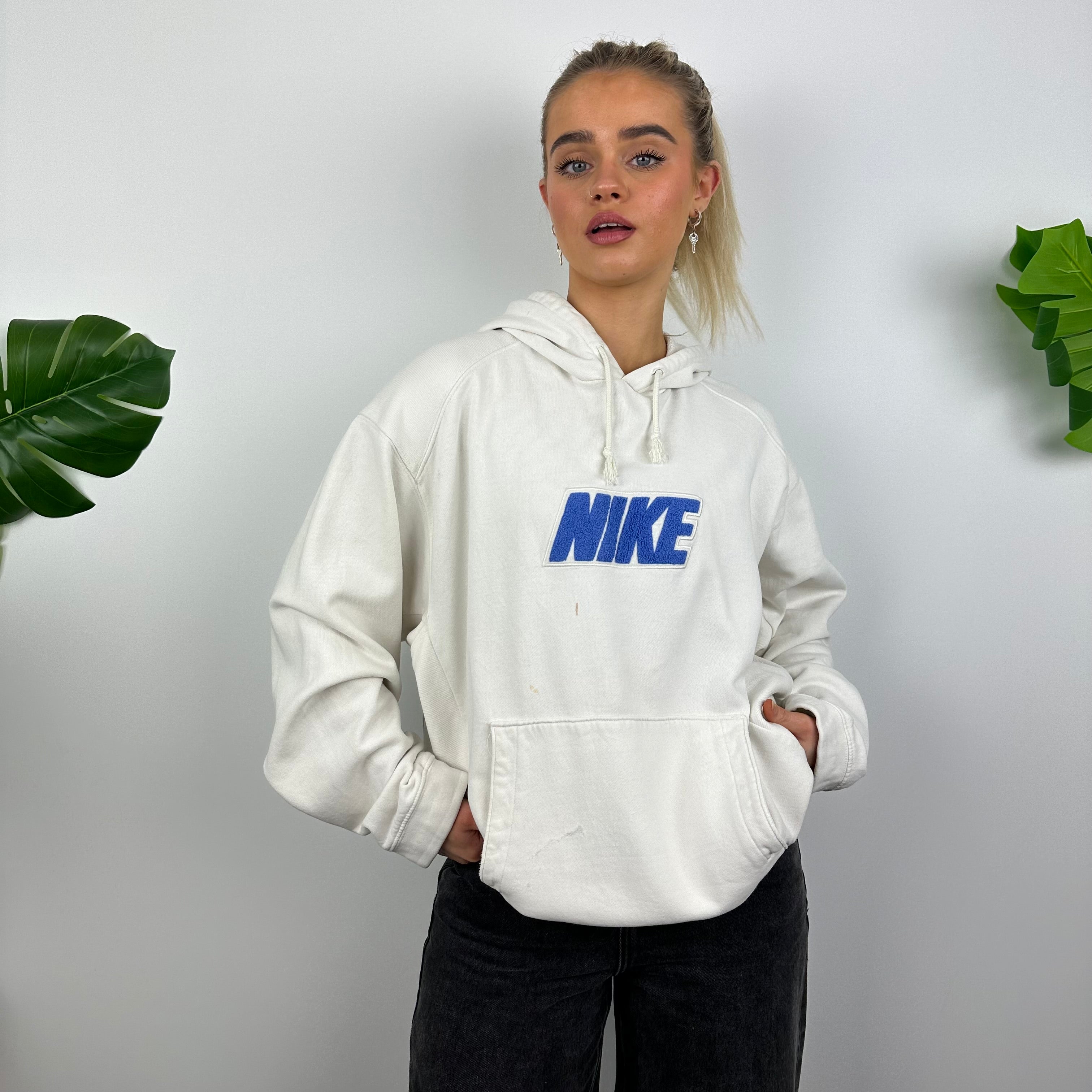 Nike RARE White Embroidered Spell Out Hoodie (L)