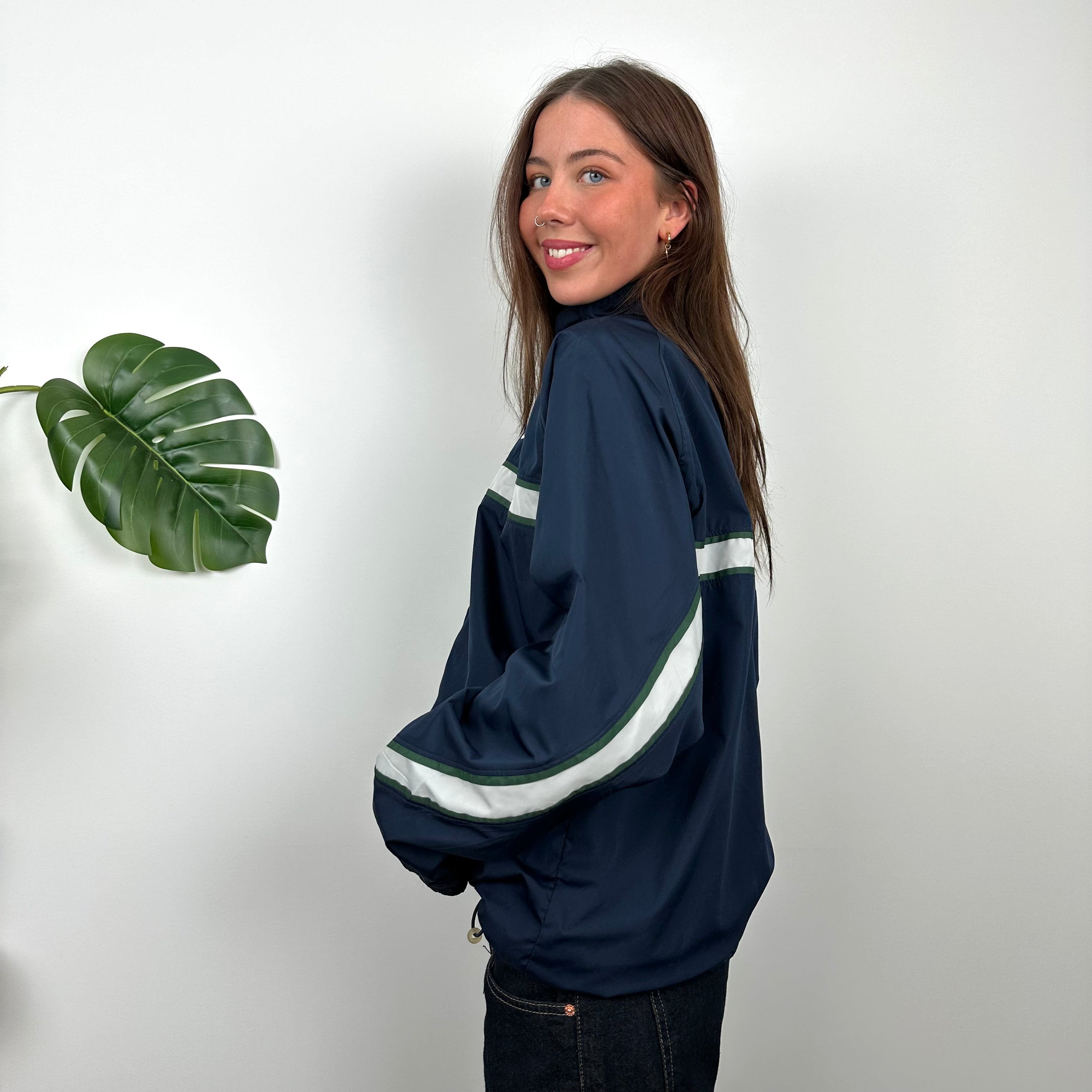 Nike Navy Embroidered Swoosh Windbreaker Jacket (M)