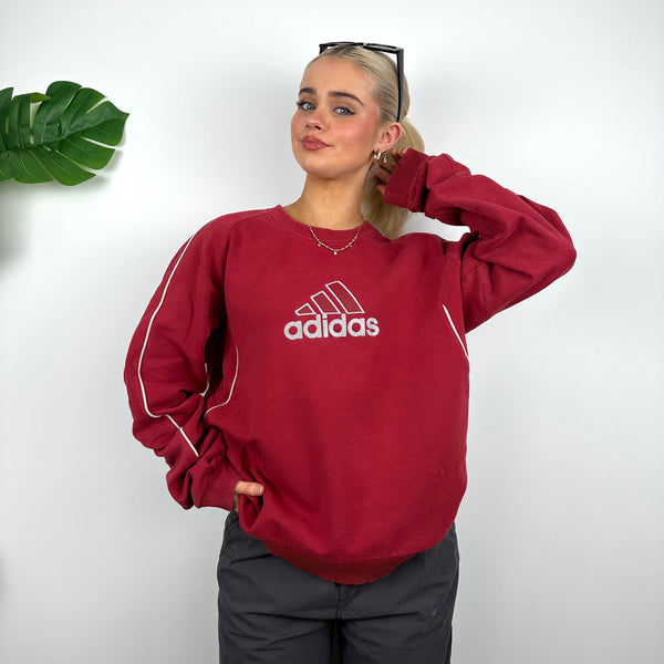 Adidas Red Embroidered Spell Out Sweatshirt (M)
