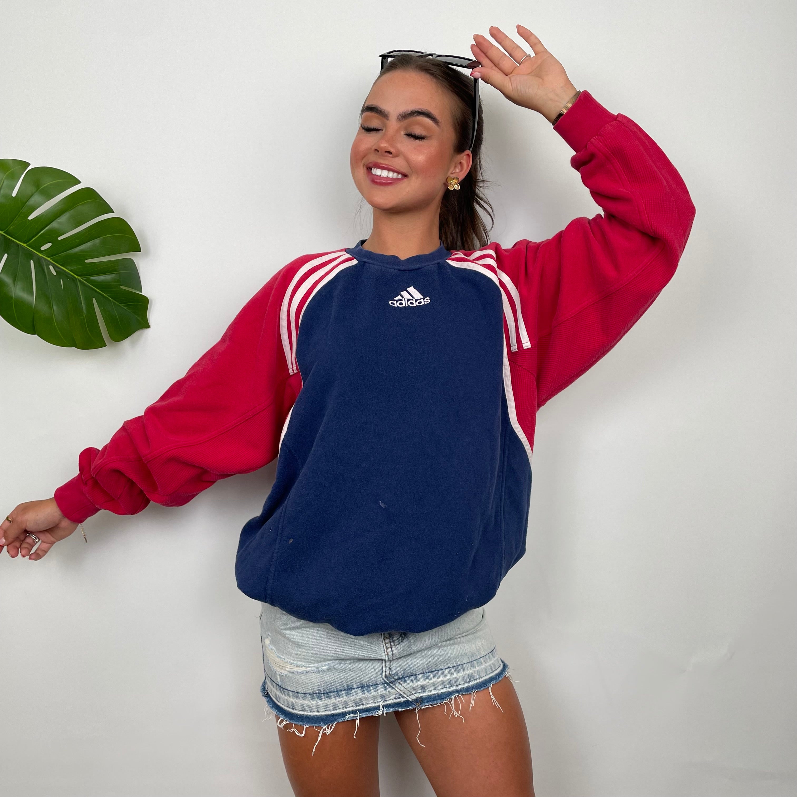 Adidas Red & Navy Embroidered Spell Out Sweatshirt (M)