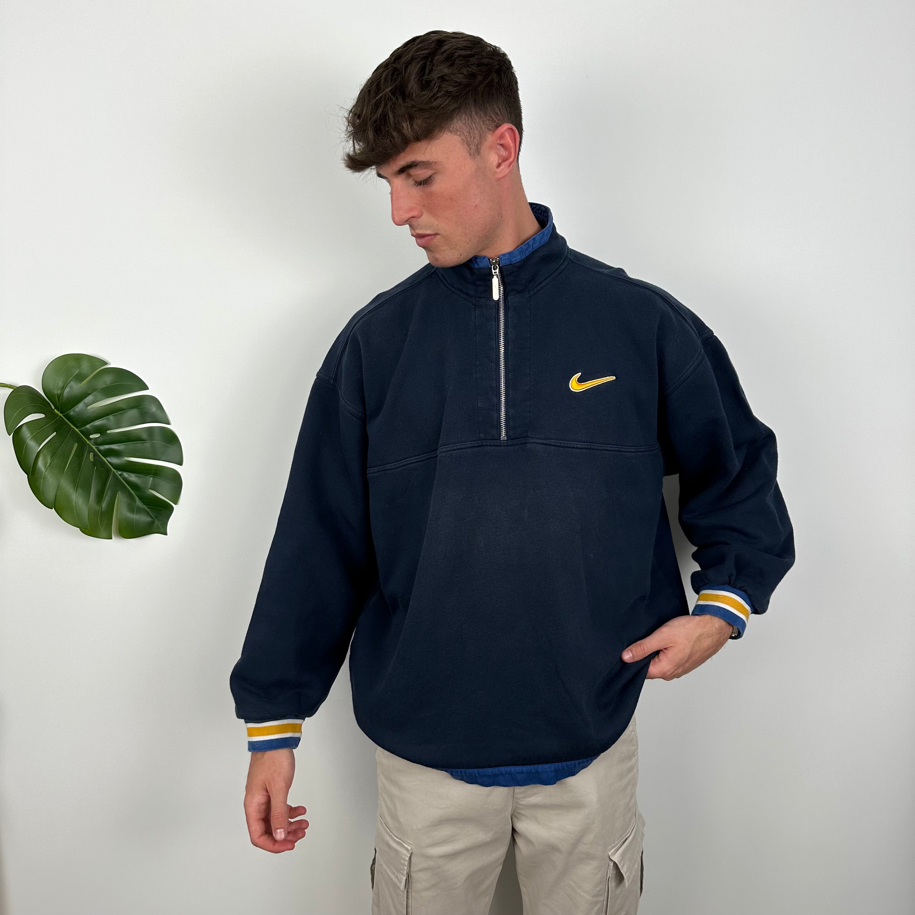 Nike RARE Navy Embroidered Swoosh Quarter Zip (XL)