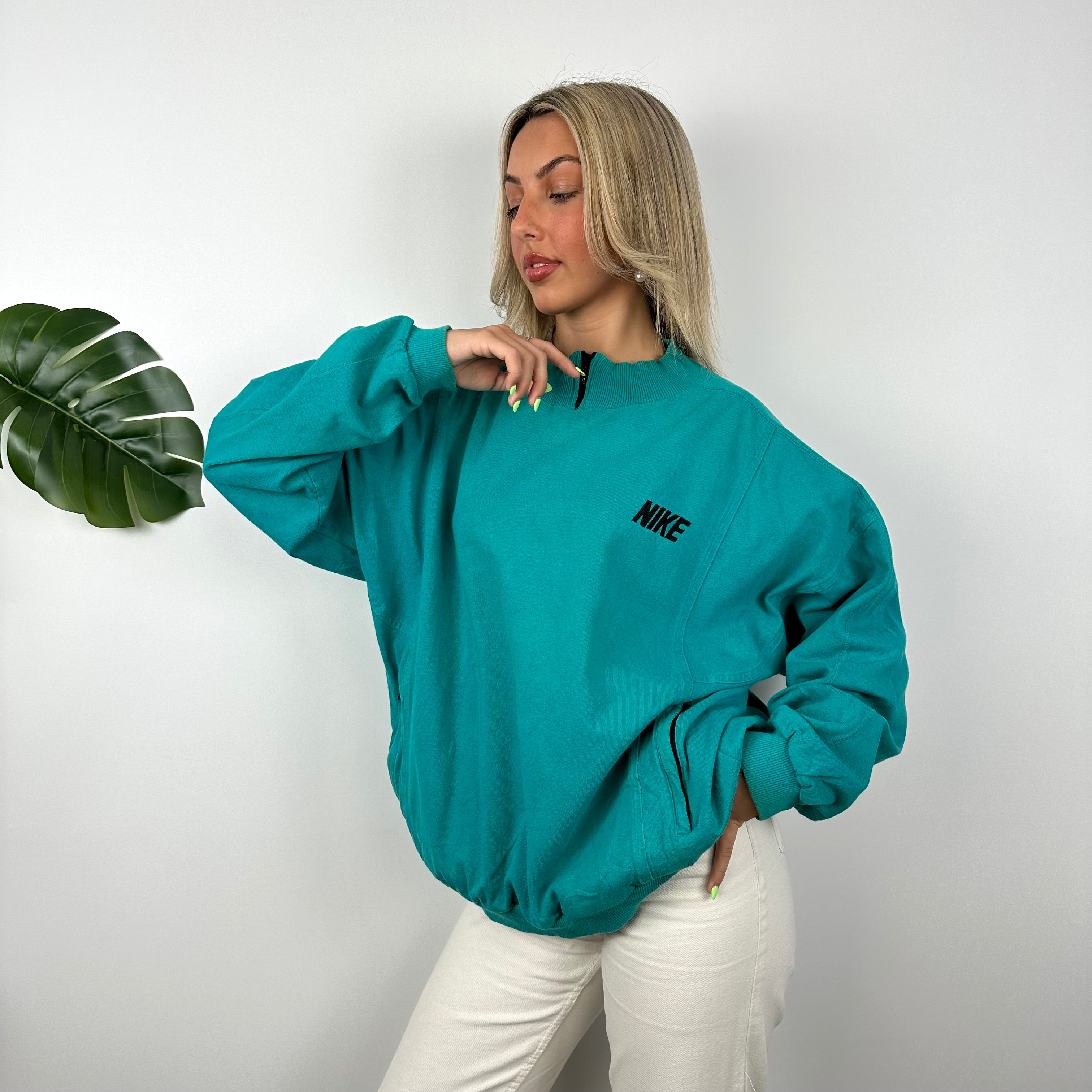 Nike RARE Turquoise Embroidered Spell Out Sweatshirt (L)