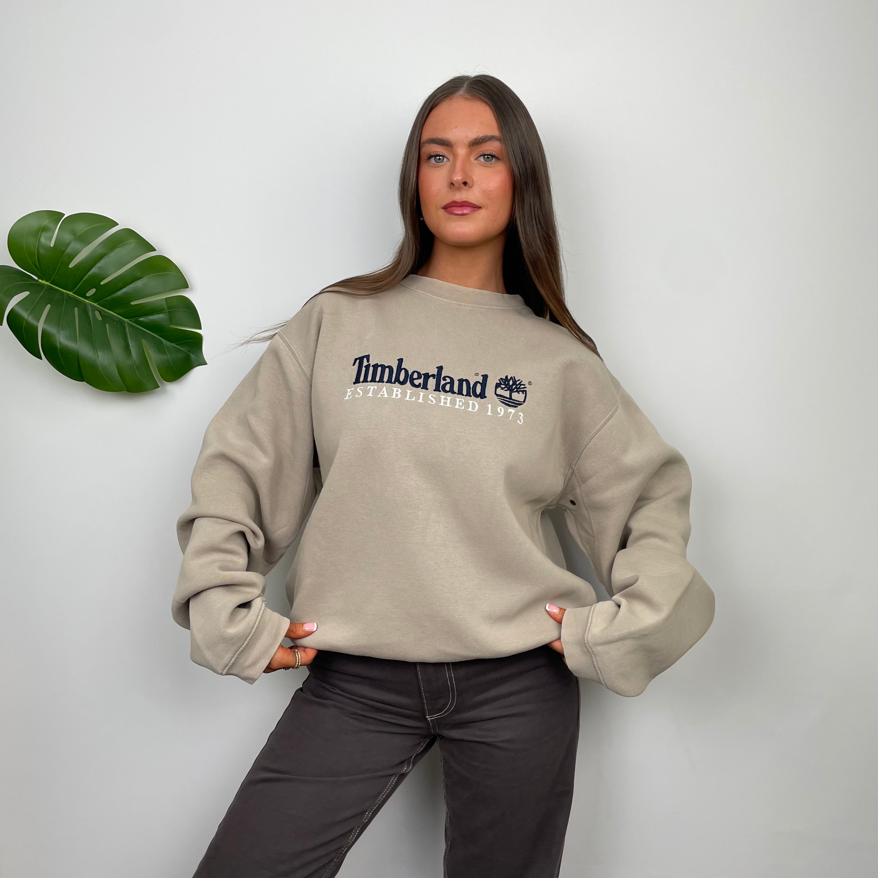 Timberland Beige Embroidered Spell Out Sweatshirt (L)