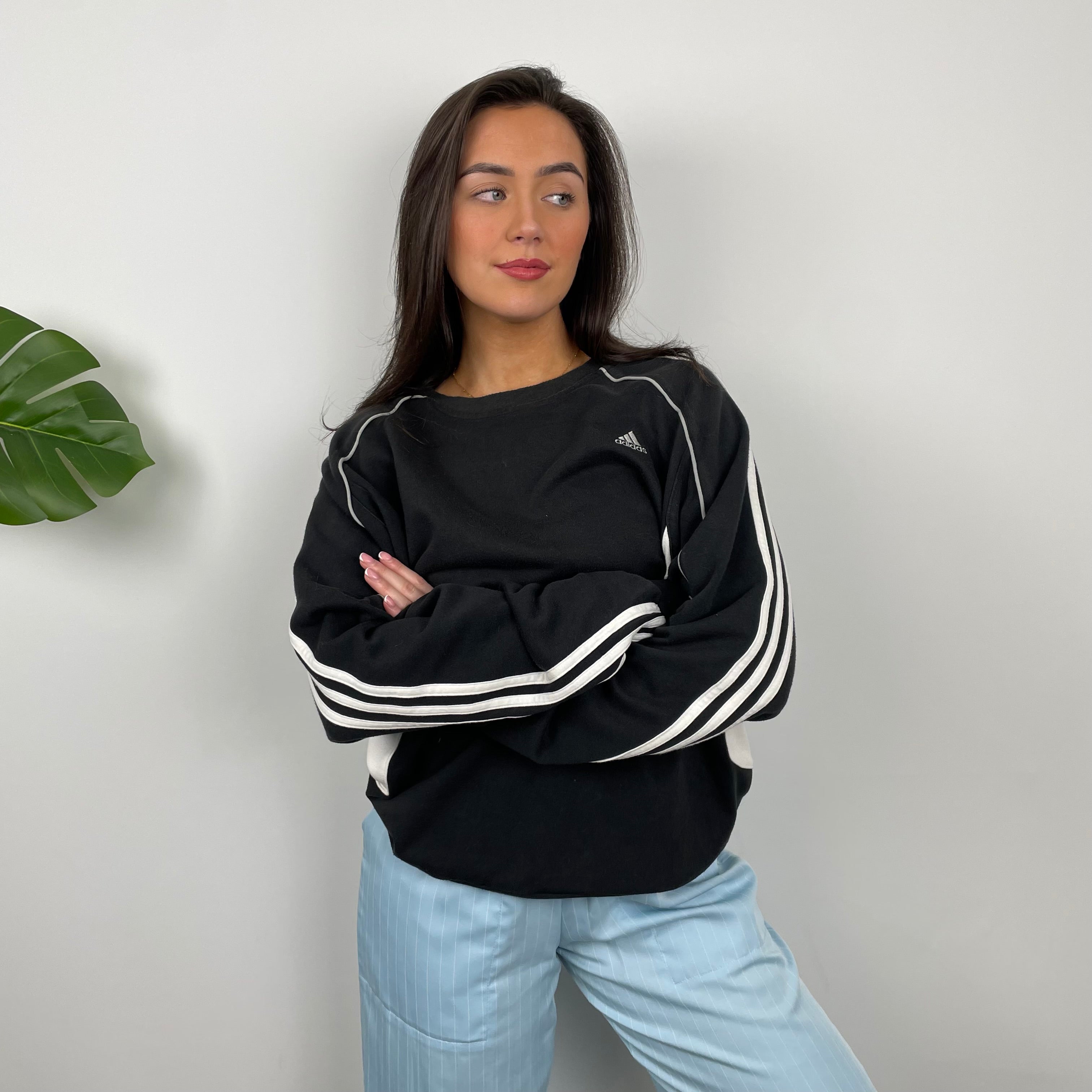 Adidas Black & White Embroidered Spell Out Sweatshirt (L)