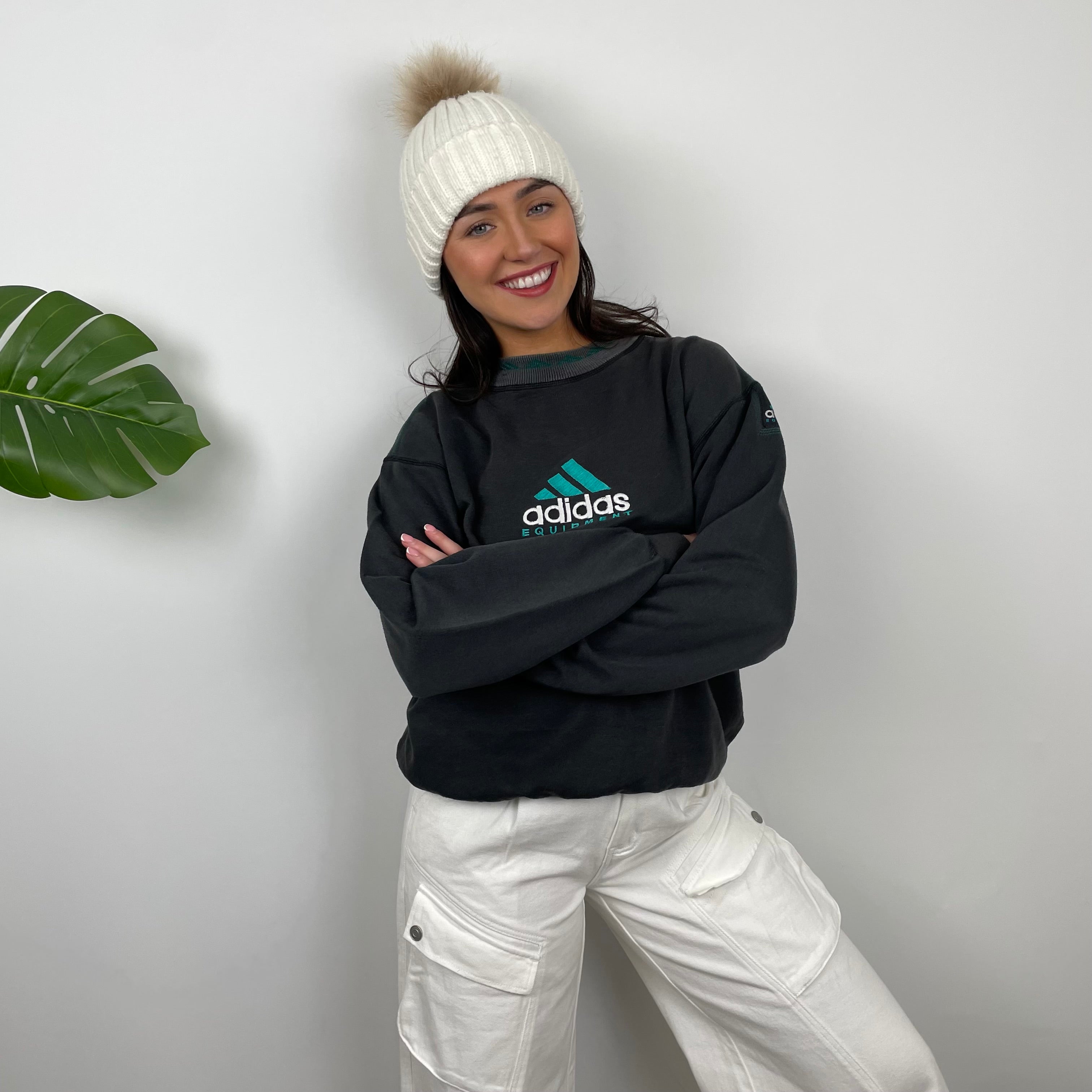Adidas Equipment Black Embroidered Spell Out Sweatshirt (L)
