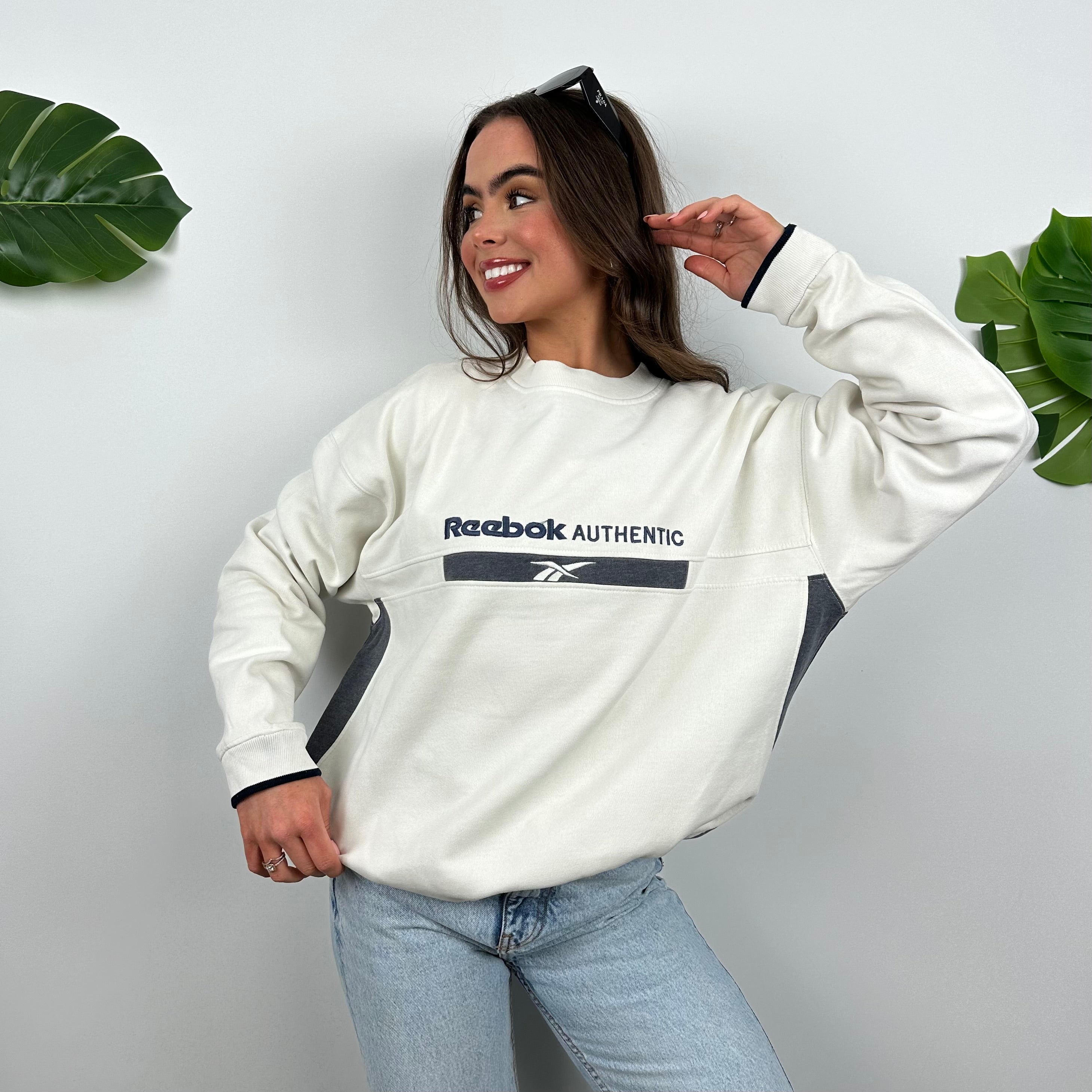 Reebok White Embroidered Spell Out Sweatshirt (L)