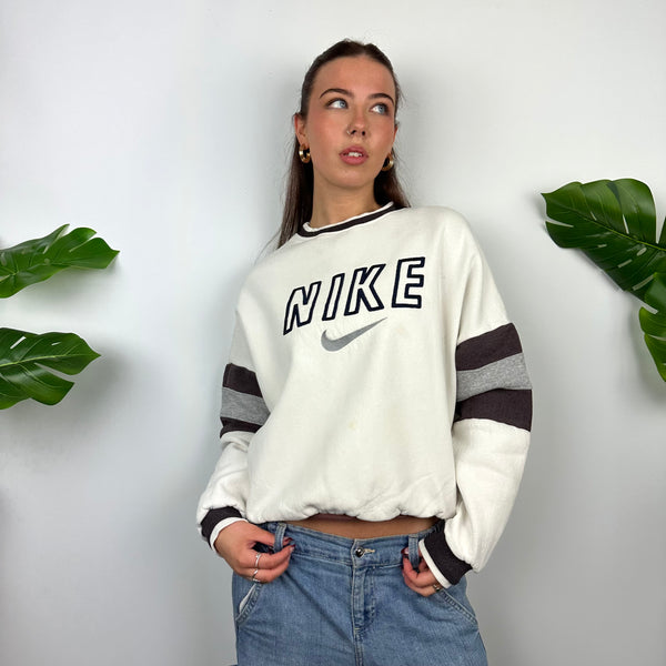 Nike White Embroidered Spell Out Sweatshirt (S)