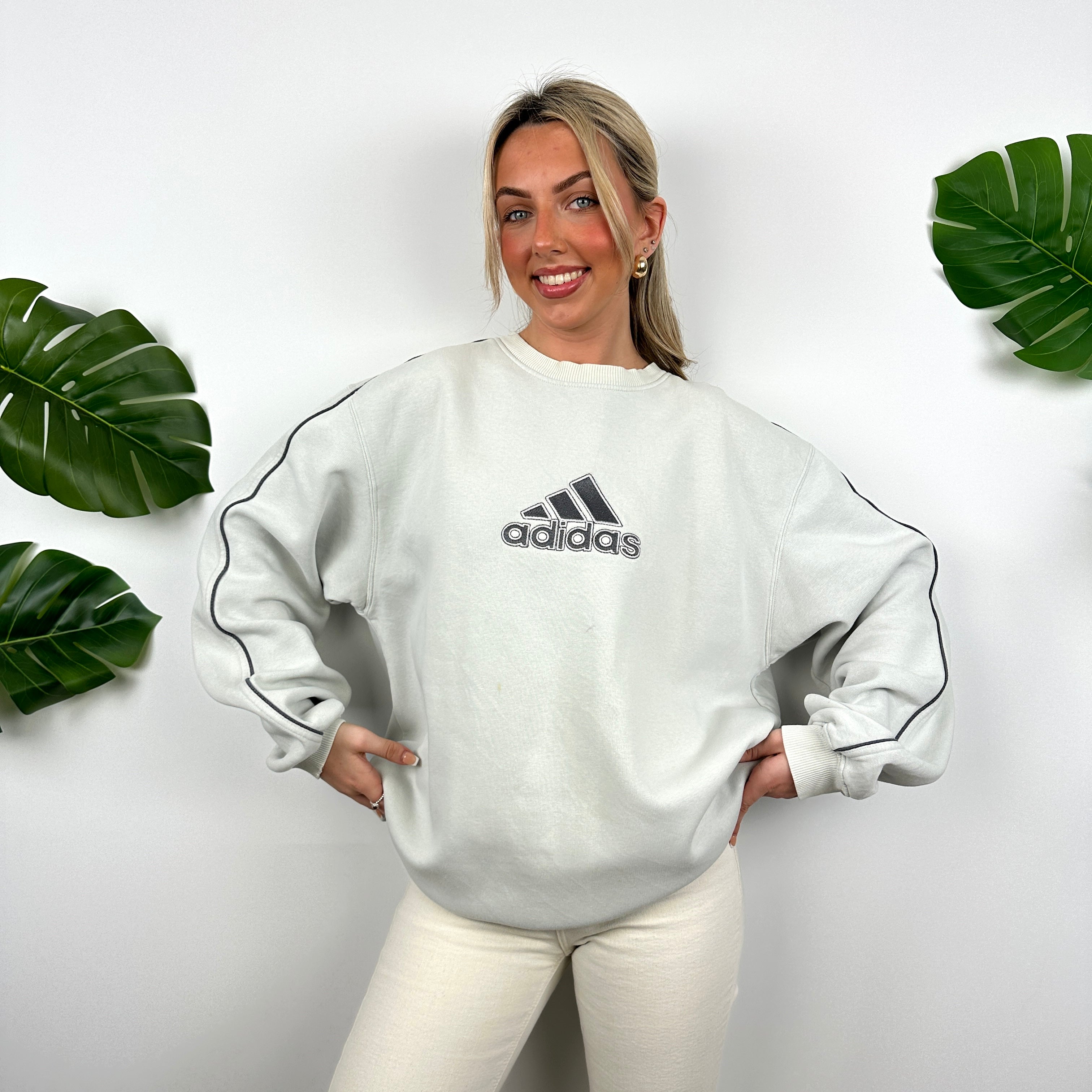 Adidas Grey Embroidered Spell Out Sweatshirt (L)