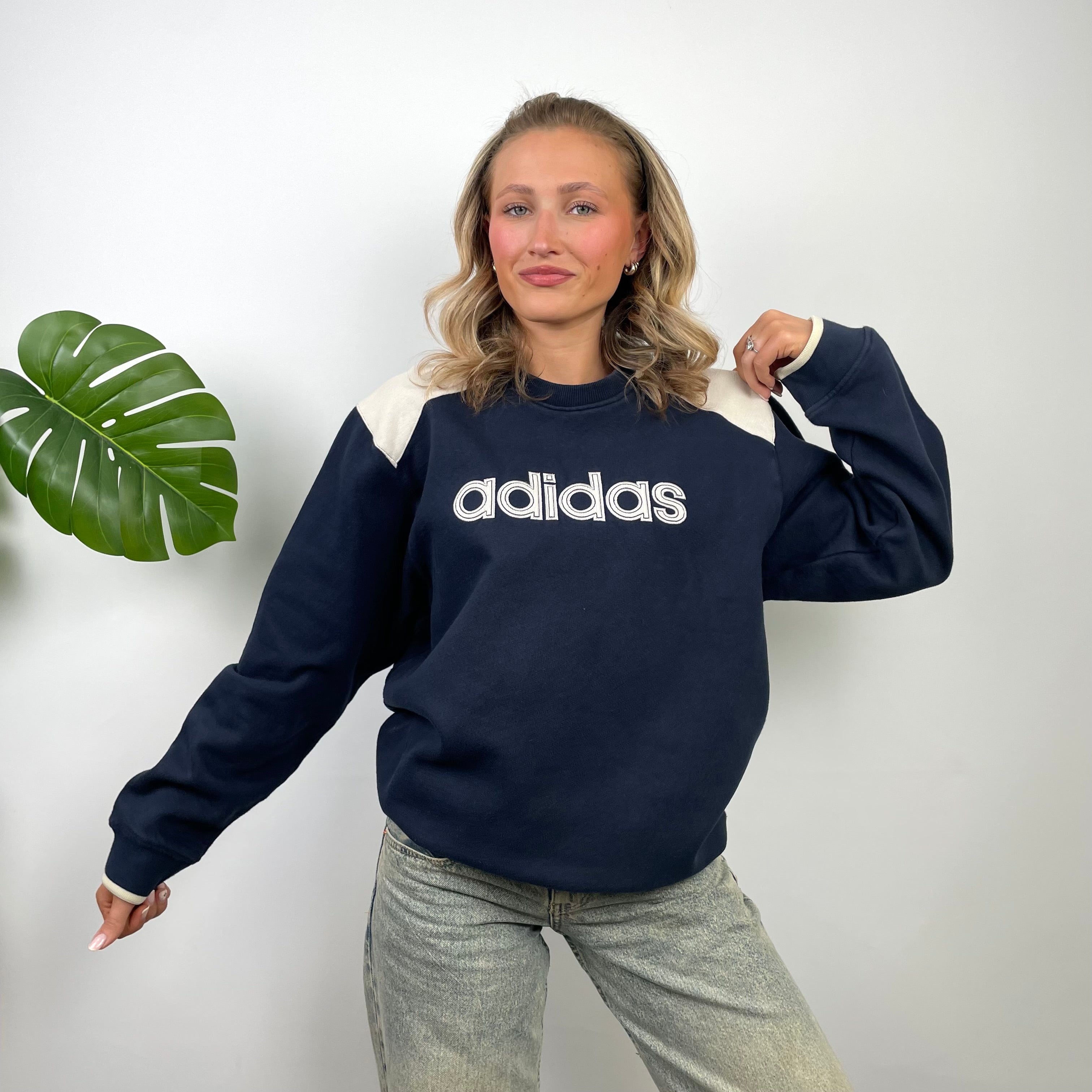 Adidas Navy Embroidered Spell Out Sweatshirt (M)