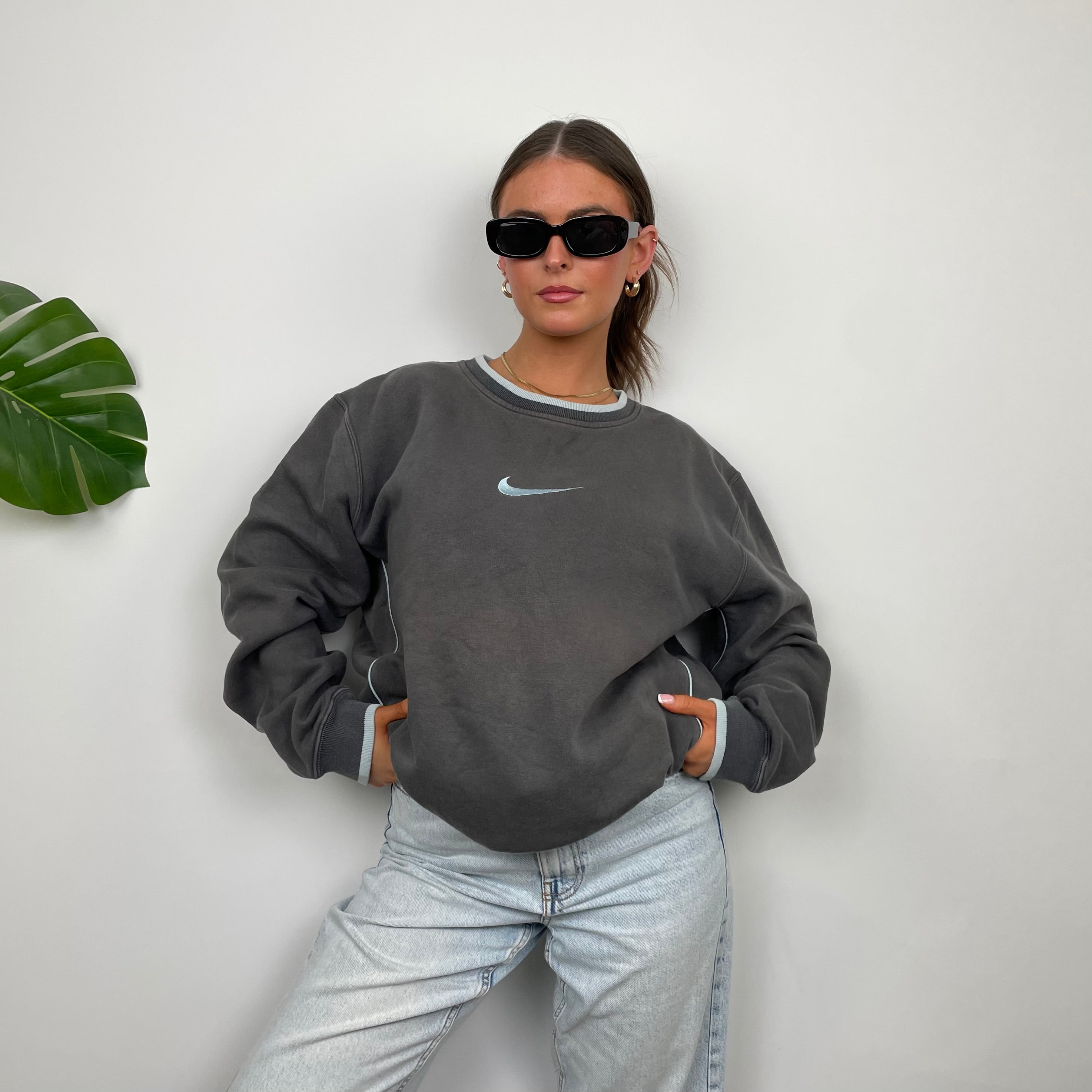 Nike Grey Embroidered Swoosh Sweatshirt (L)