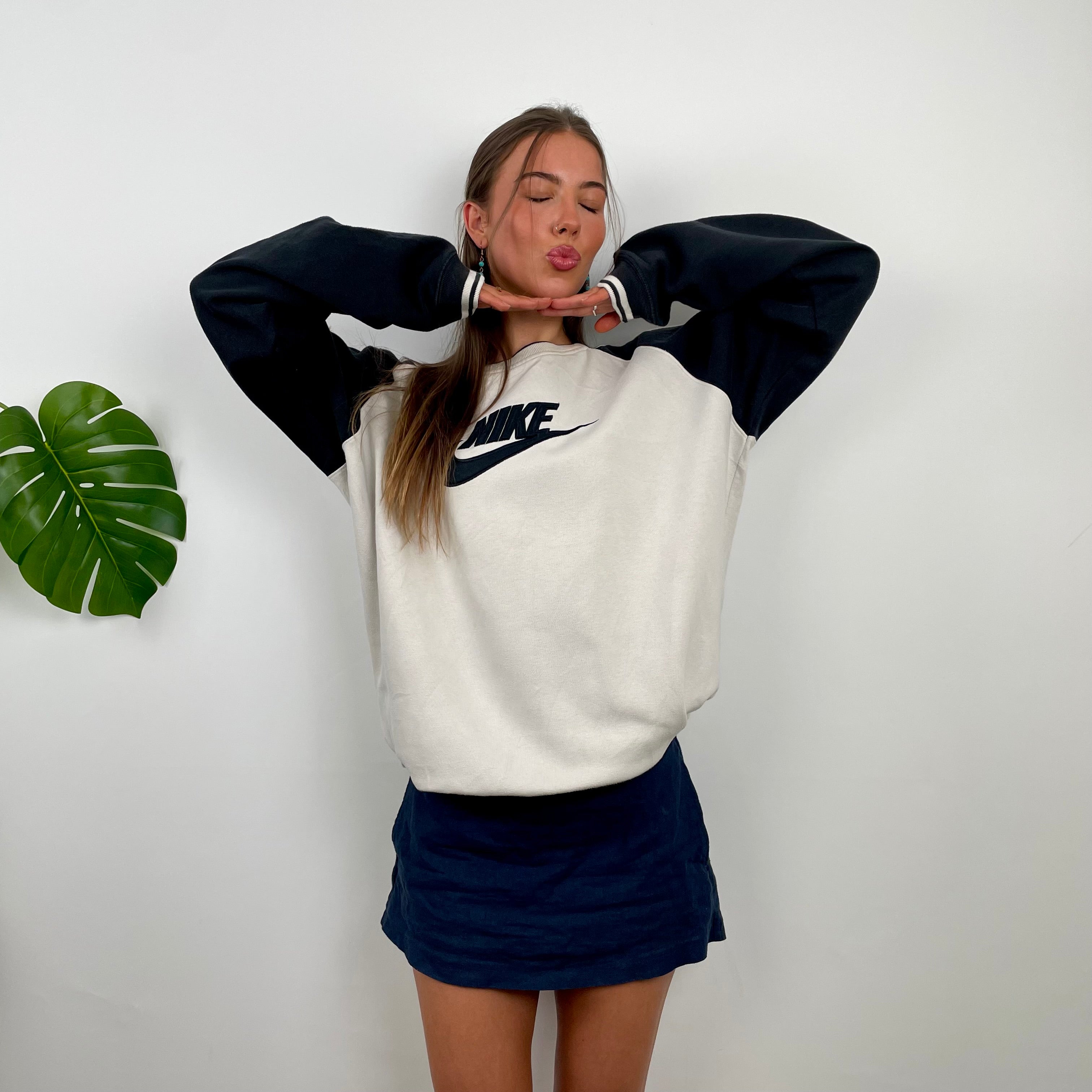 Nike RARE White Embroidered Spell Out Sweatshirt (L)