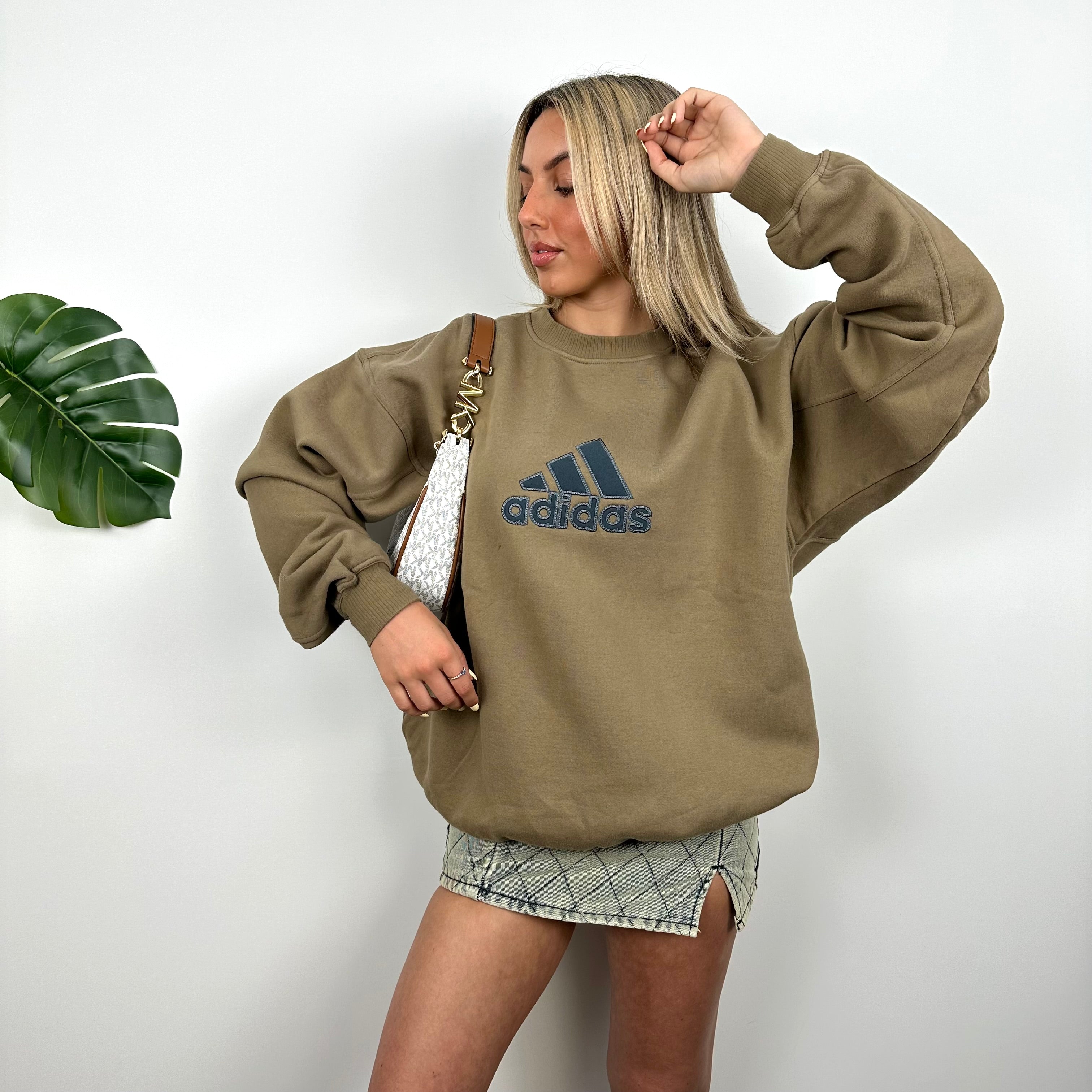 Adidas Brown Embroidered Spell Out Sweatshirt (XL)