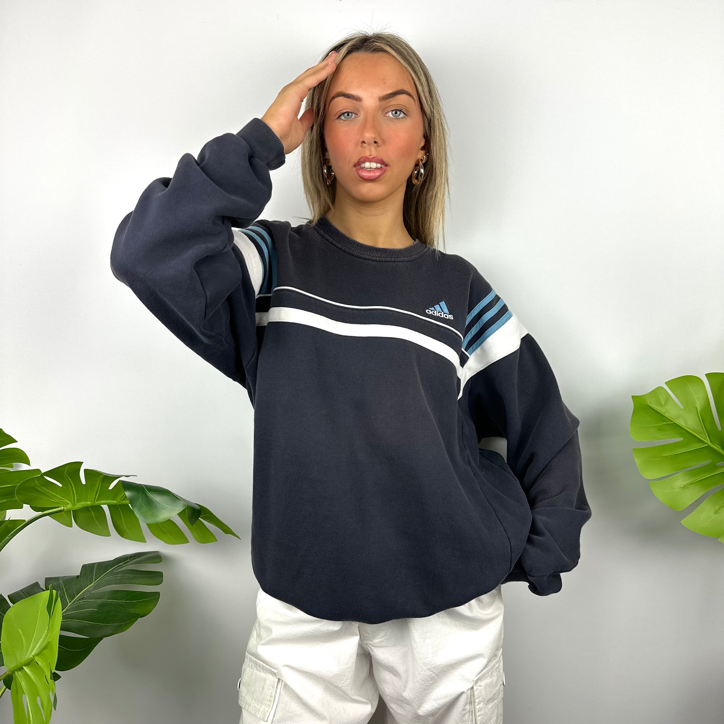 Adidas Navy Embroidered Spell Out Sweatshirt (L)