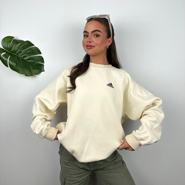 Adidas Cream Embroidered Spell Out Sweatshirt (M)
