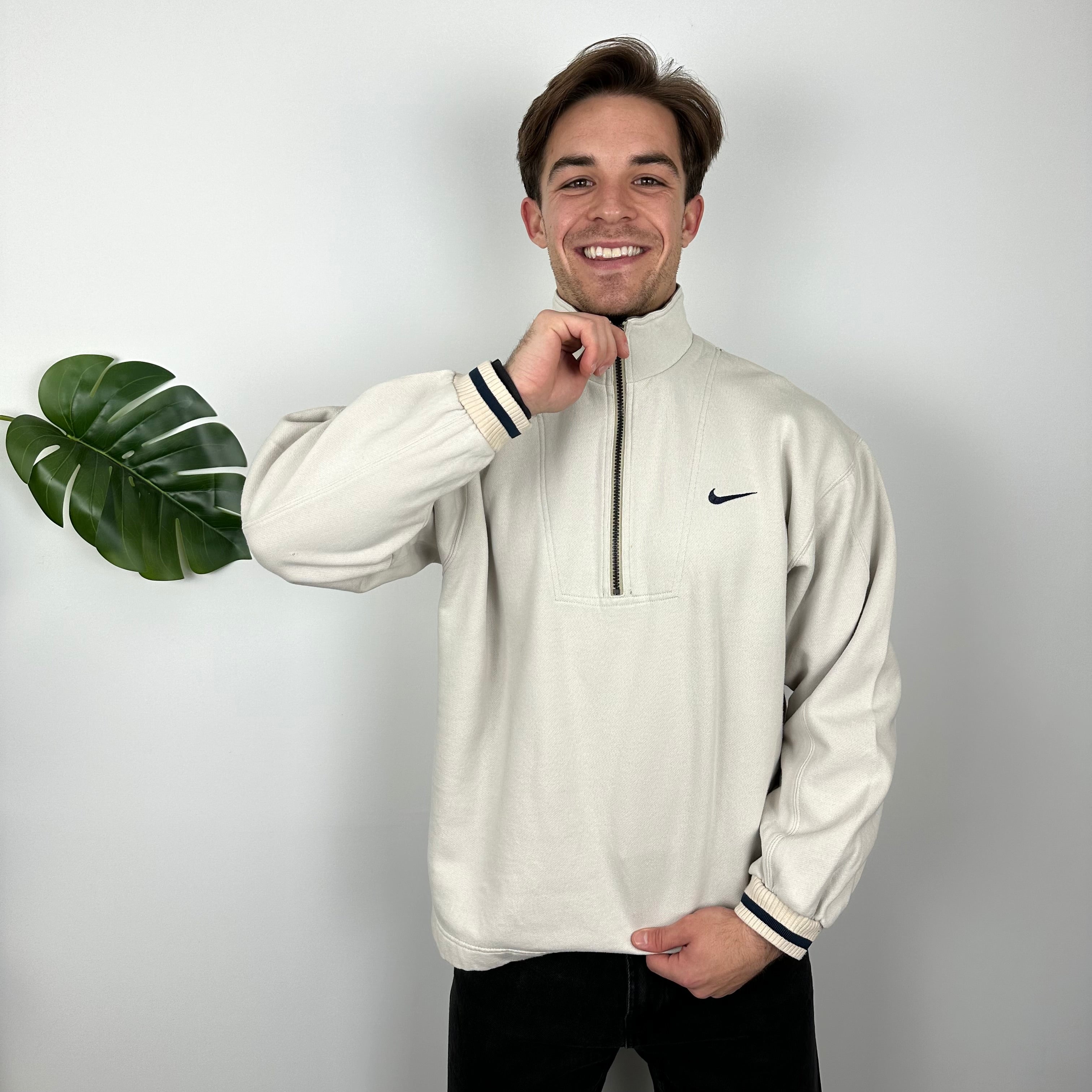 Nike RARE Cream Embroidered Spell Quarter Zip Sweatshirt (M)