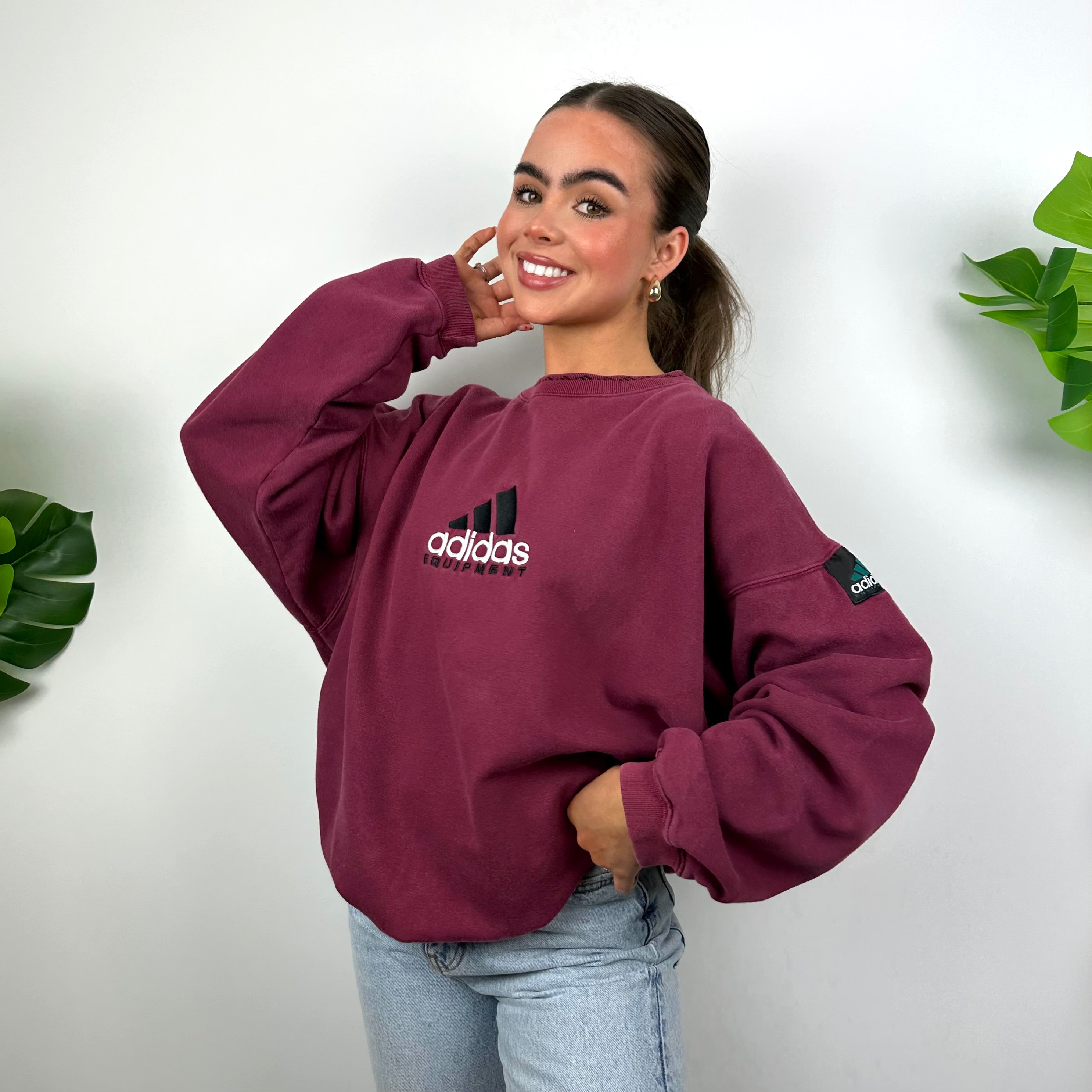 Adidas Equipment Maroon Embroidered Spell Out Sweatshirt (L)