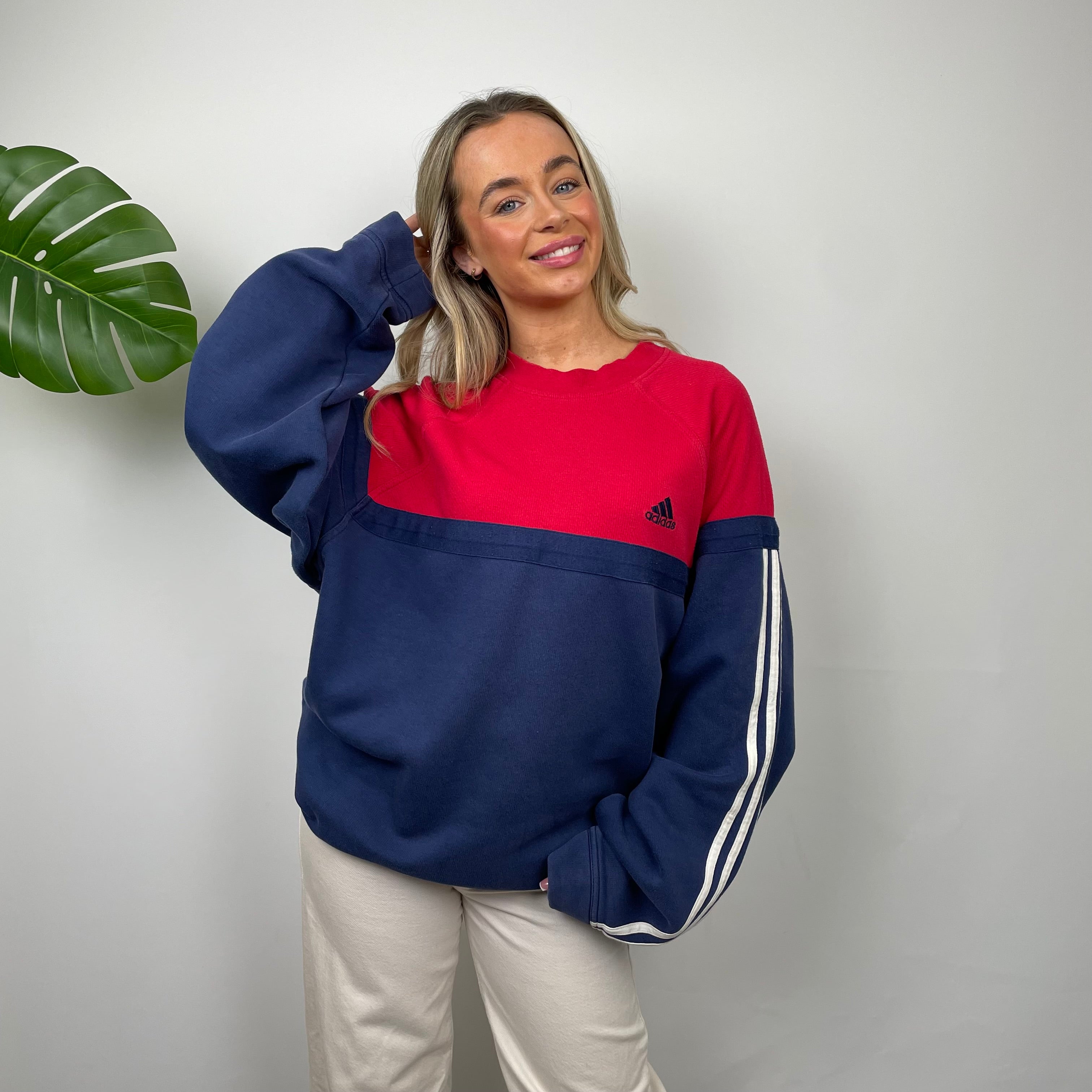 Adidas Red & Navy Embroidered Spell Out Sweatshirt (L)