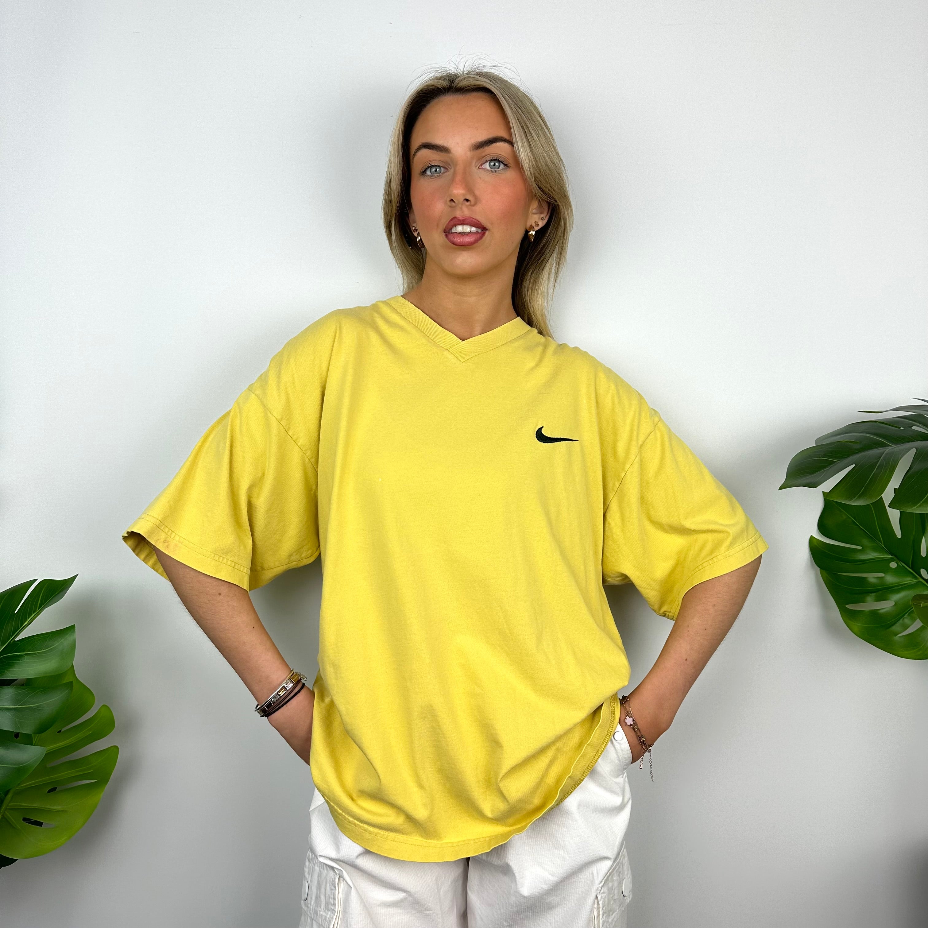 Nike Yellow Embroidered Swoosh T Shirt (XL)