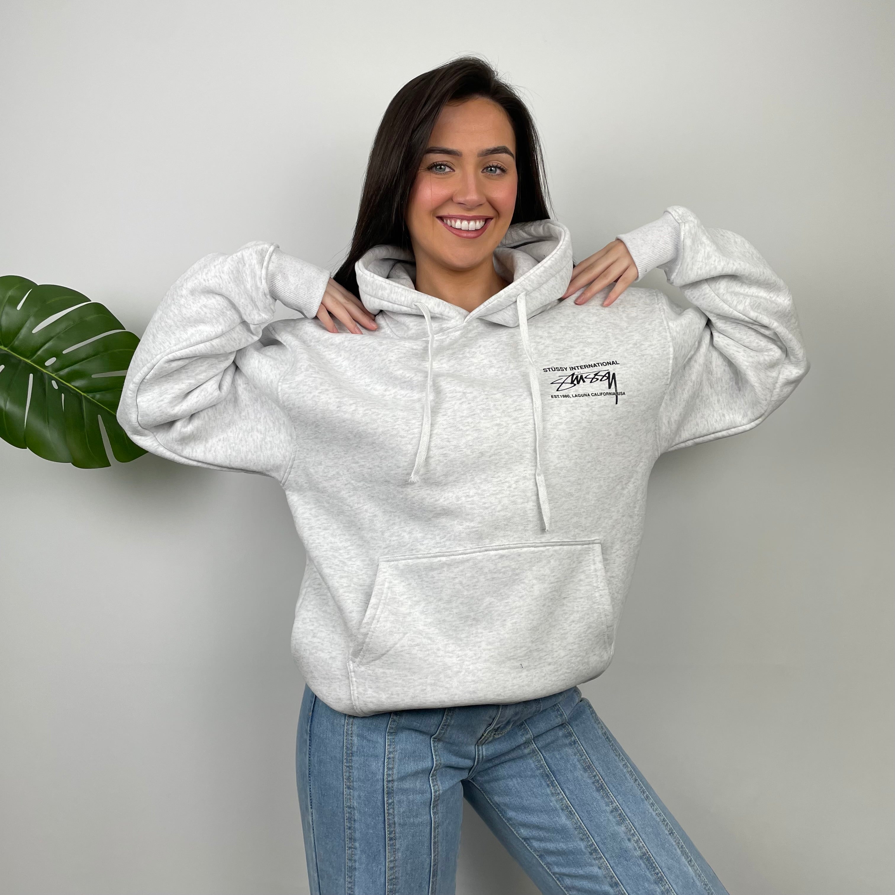 Stussy Grey Spell Out Hoodie (M)