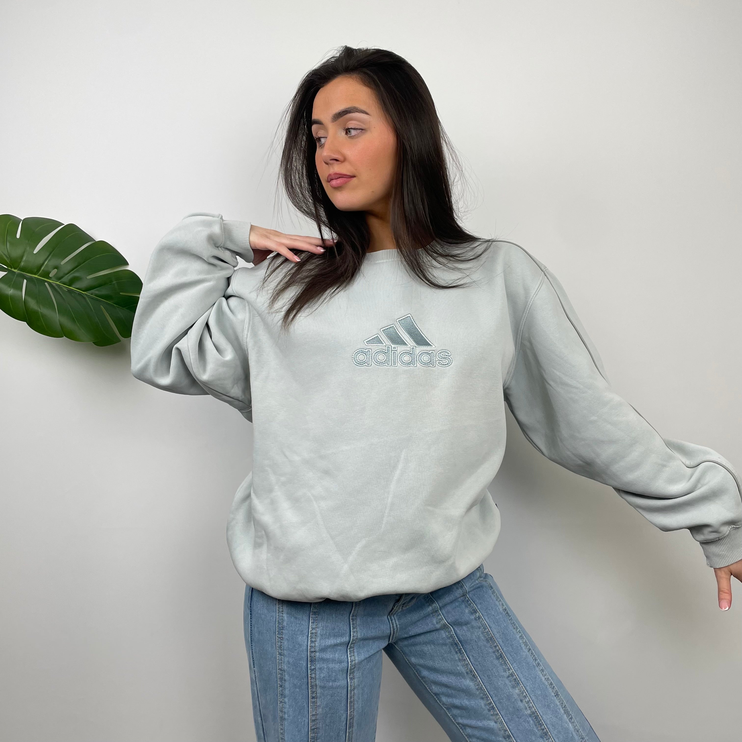 Adidas RARE Icy Baby Blue Embroidered Spell Out Sweatshirt (M)