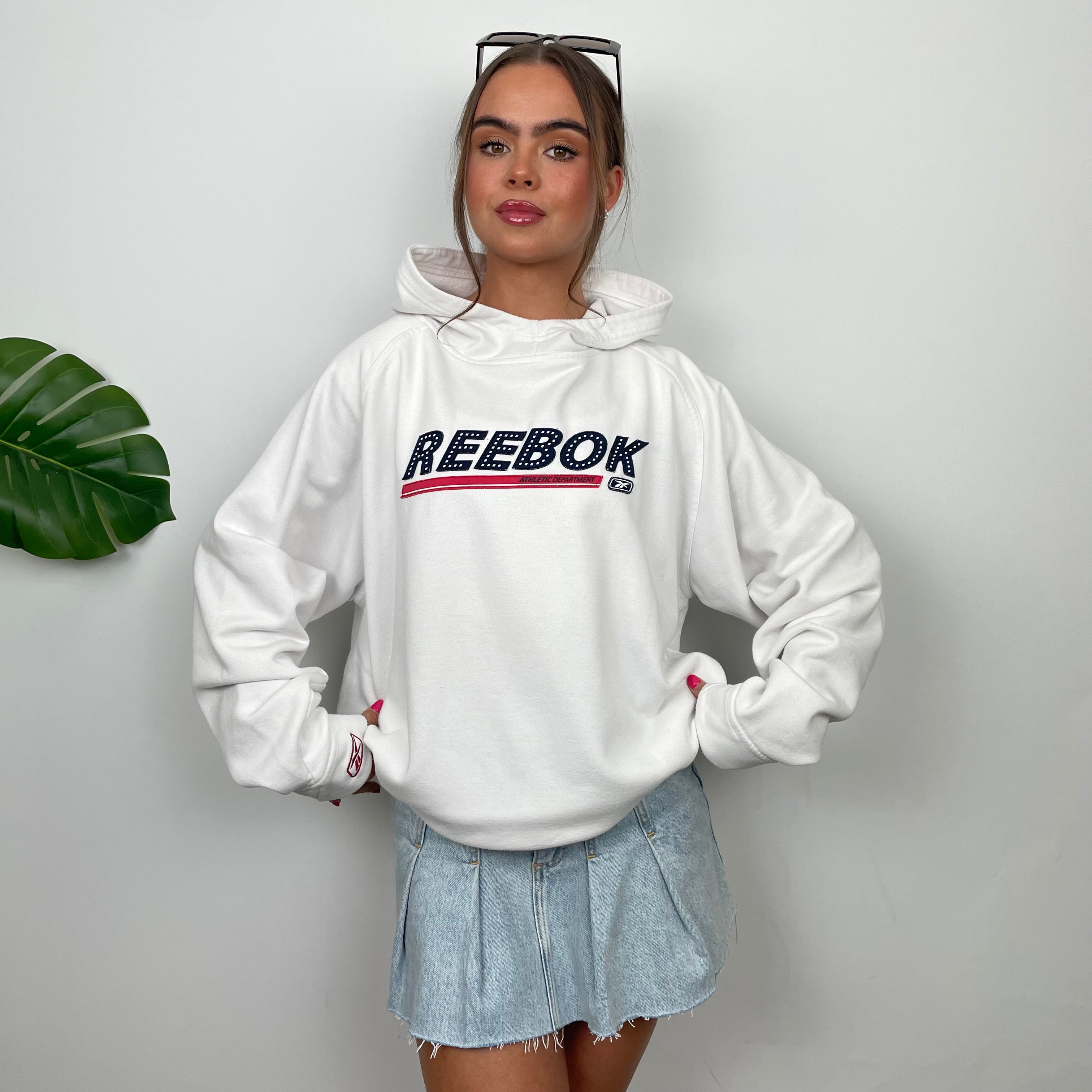 Reebok White Embroidered Spell Out Hoodie (M)