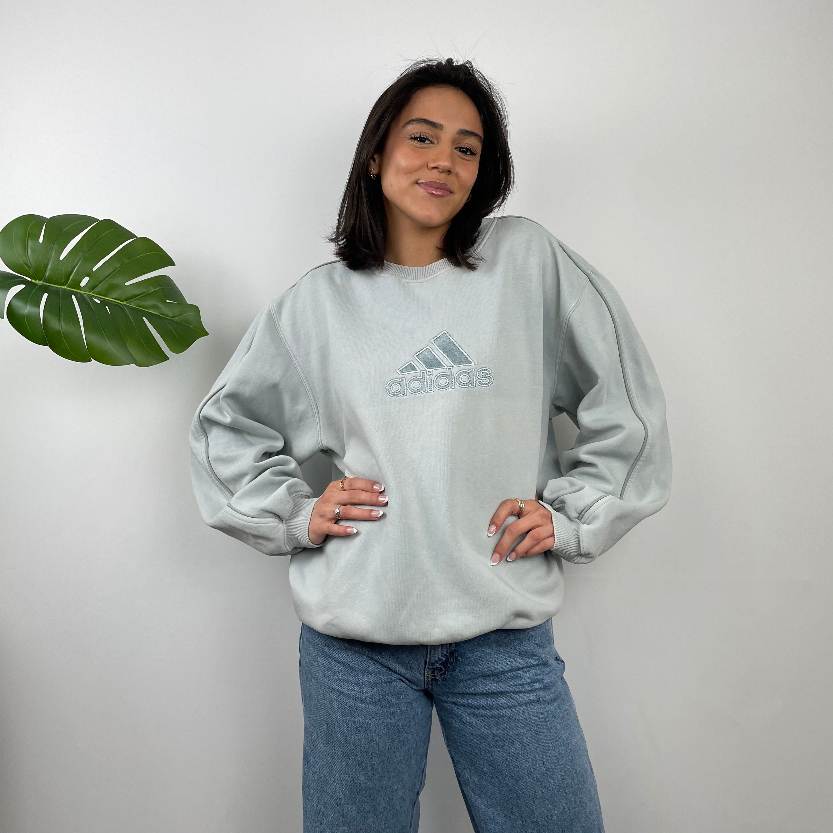 Adidas RARE Icy Baby Blue Embroidered Spell Out Sweatshirt (M)