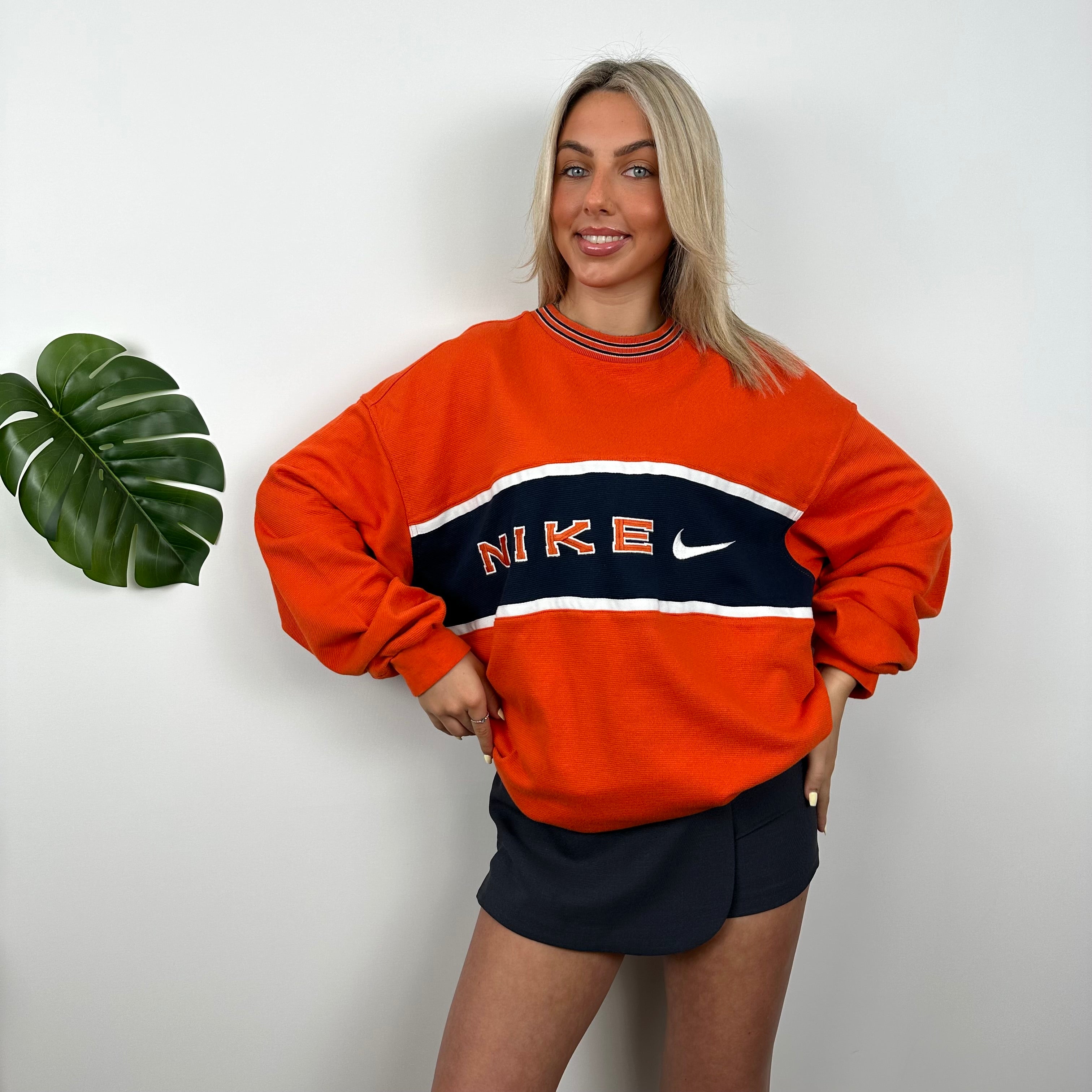 Nike Orange Embroidered Spell out Sweatshirt (XL)