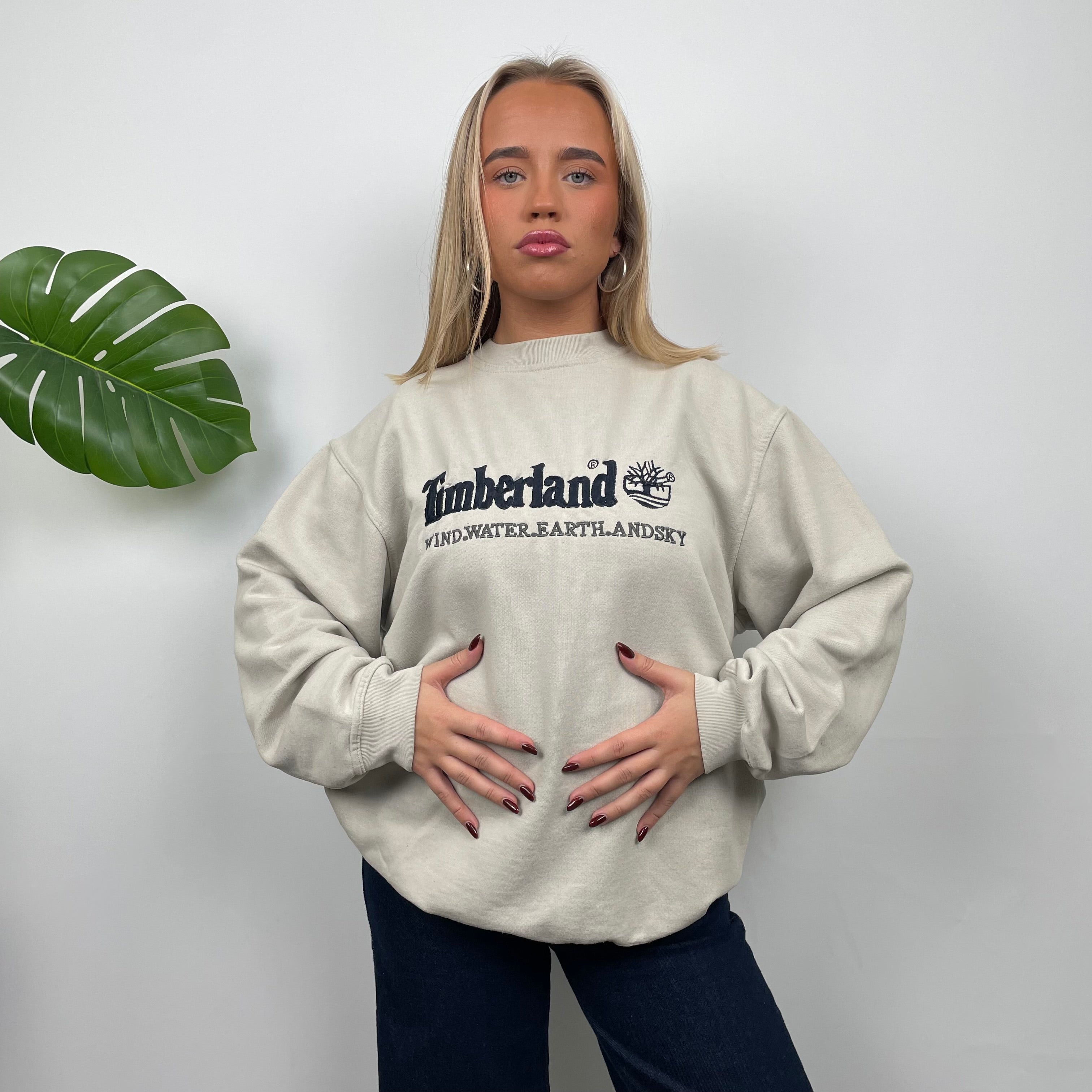 Timberland Cream Embroidered Spell Out Sweatshirt (M)