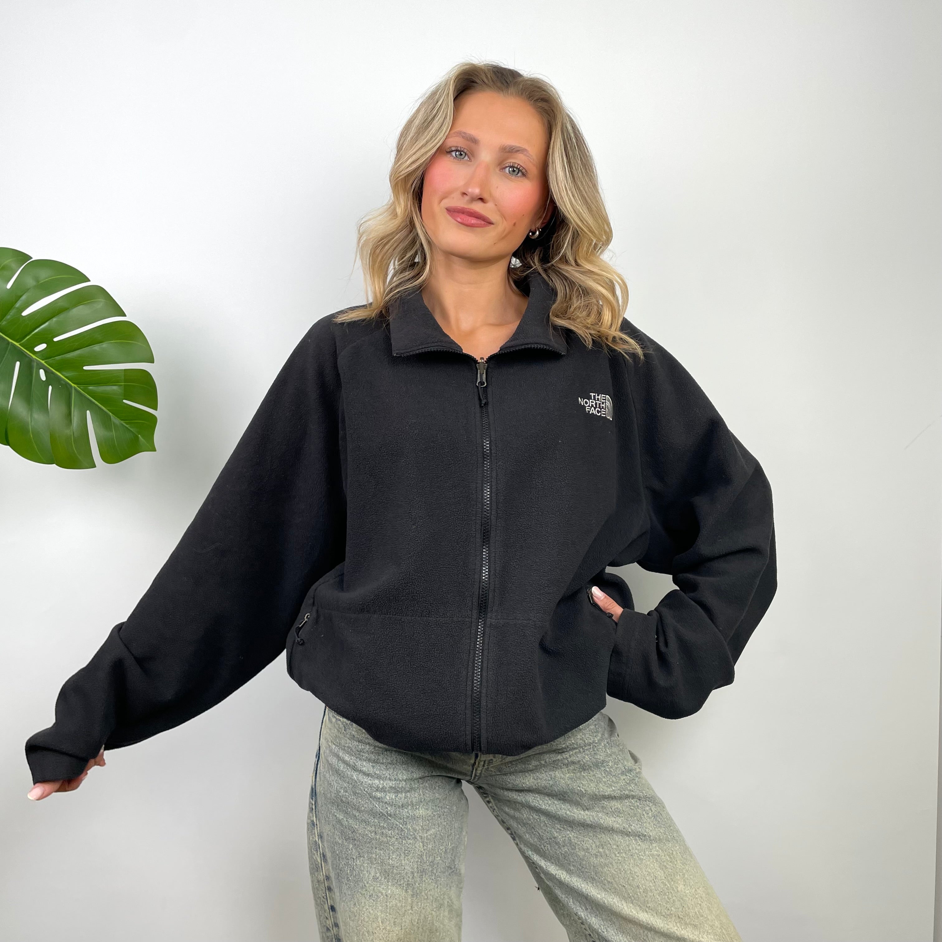 North Face RARE Black Teddy Bear Fleece Zip Up Jacket (XL)