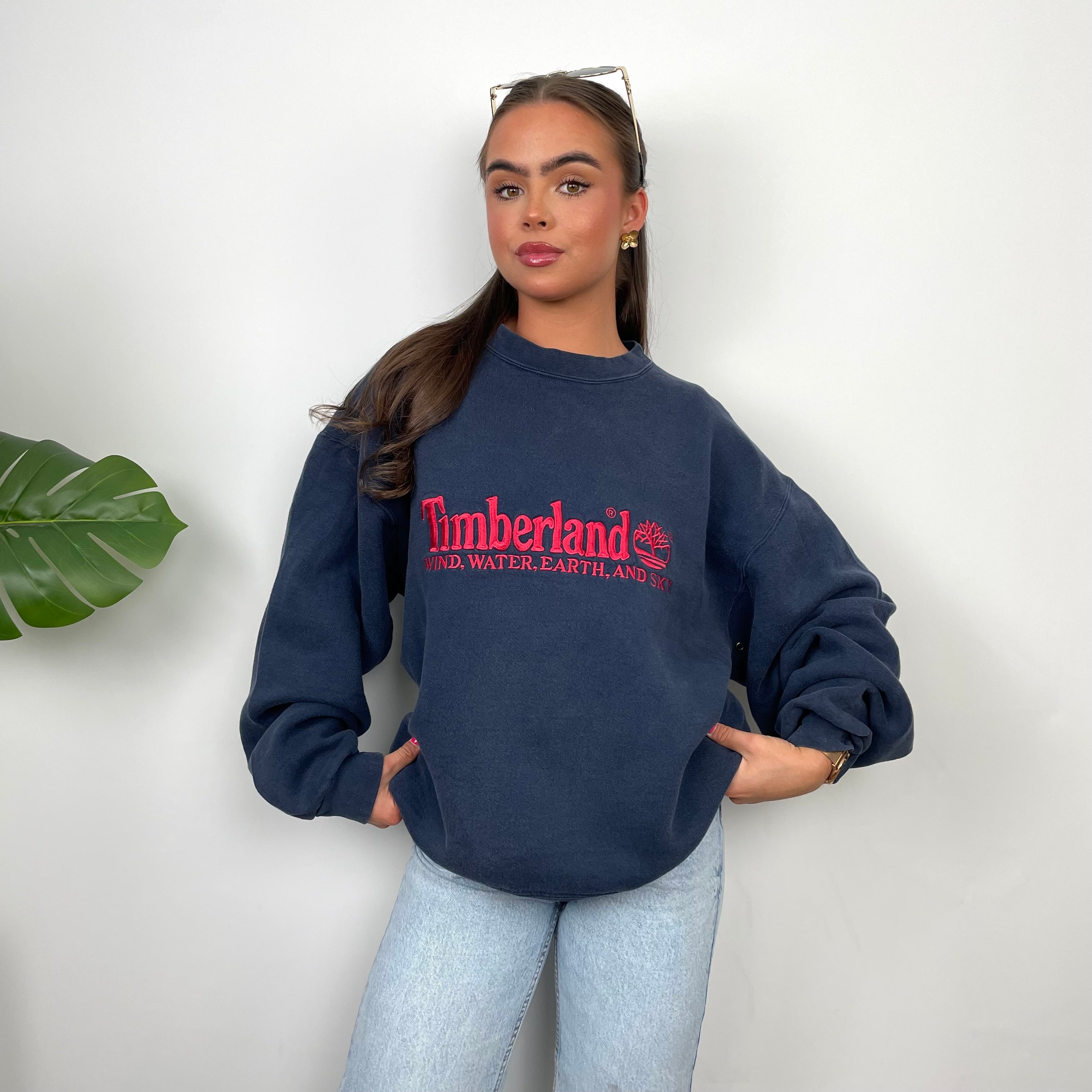 Timberland Navy Embroidered Spell Out Sweatshirt (M)