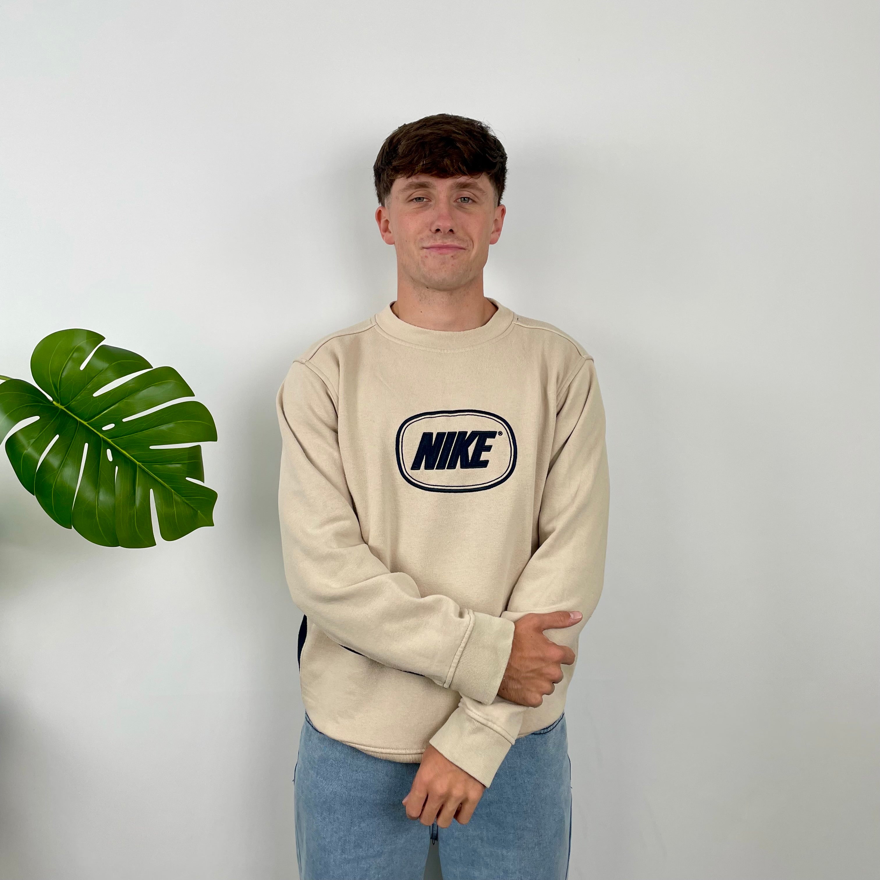 Nike Cream Embroidered Spell Out Sweatshirt (M)
