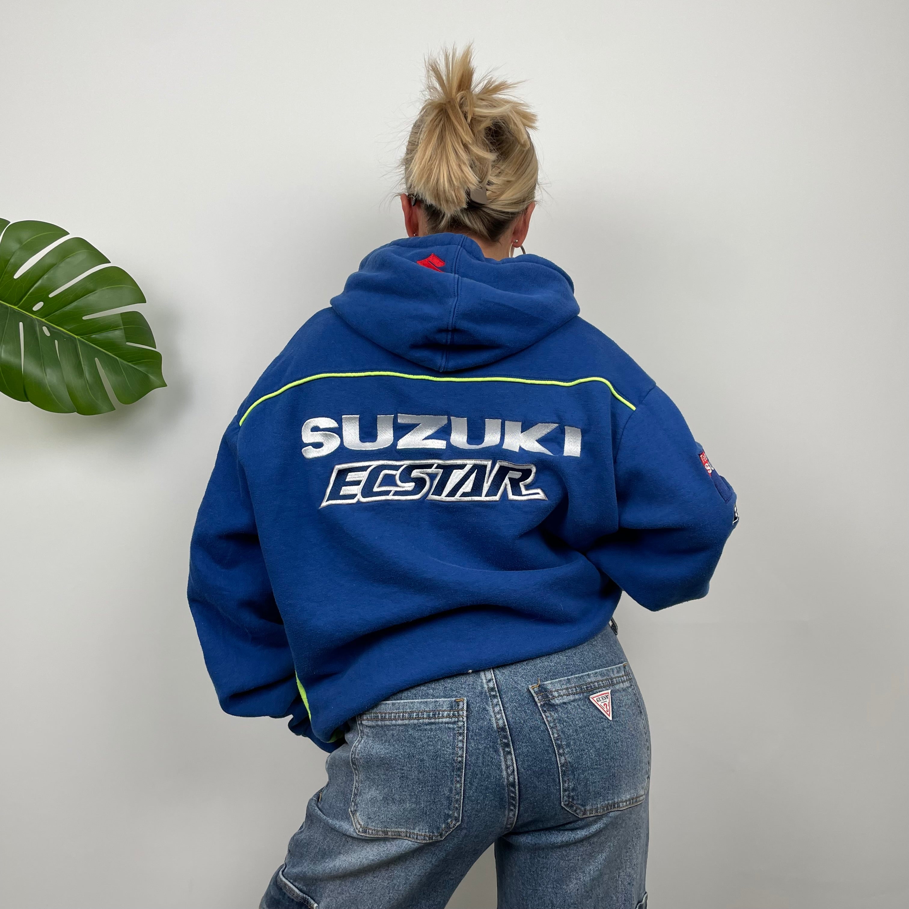 Suzuki Racing RARE Blue Embroidered Spell Out Zip Up Hoodie Jacket (M)