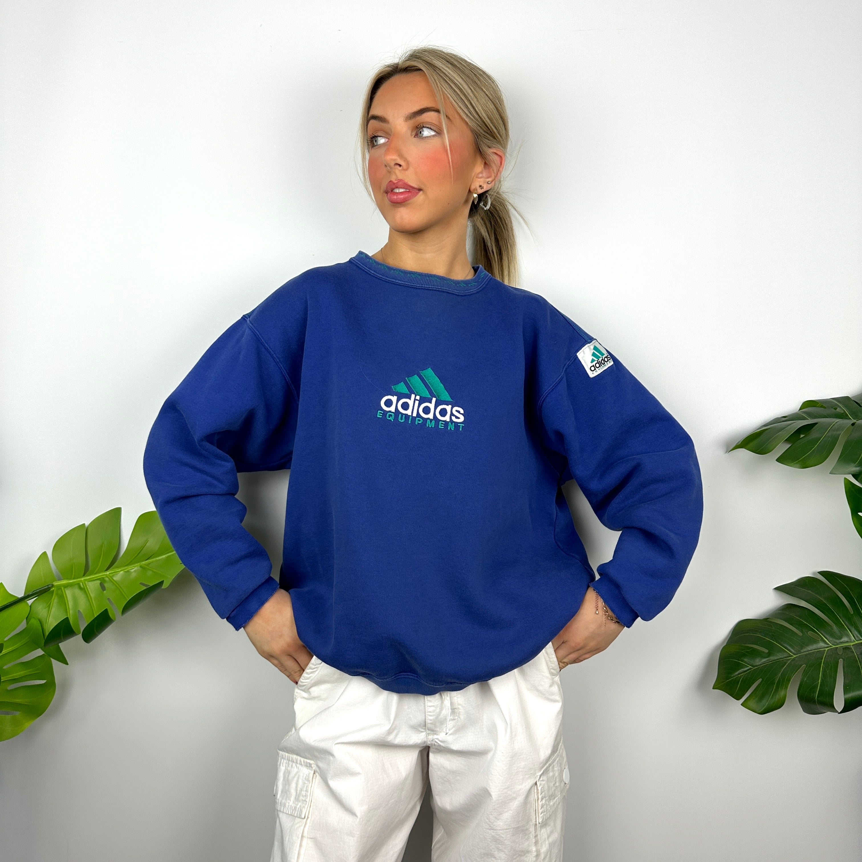 Adidas Equipment RARE Blue Embroidered Spell Out Sweatshirt (M)