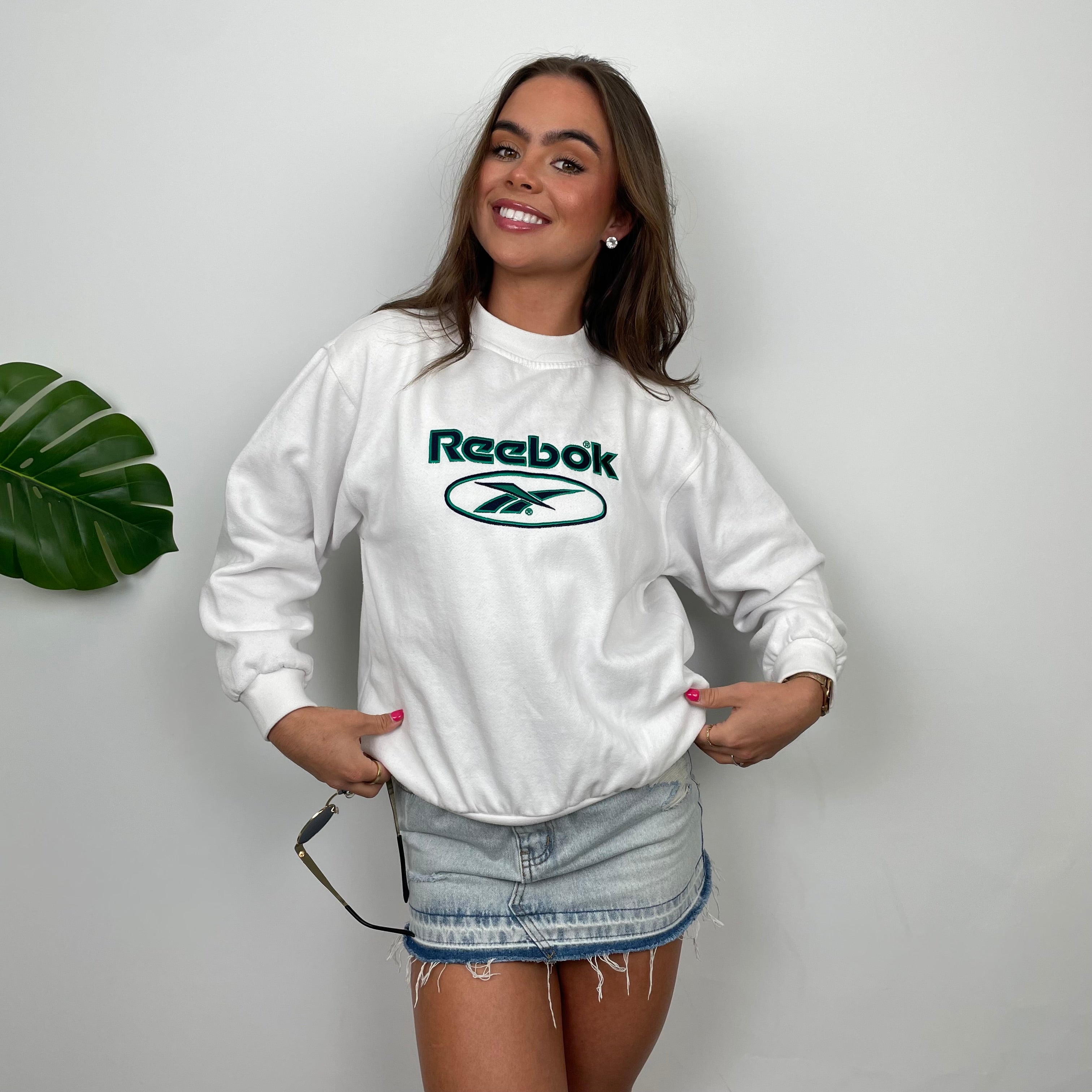 Reebok White Embroidered Spell Out Sweatshirt (XS)