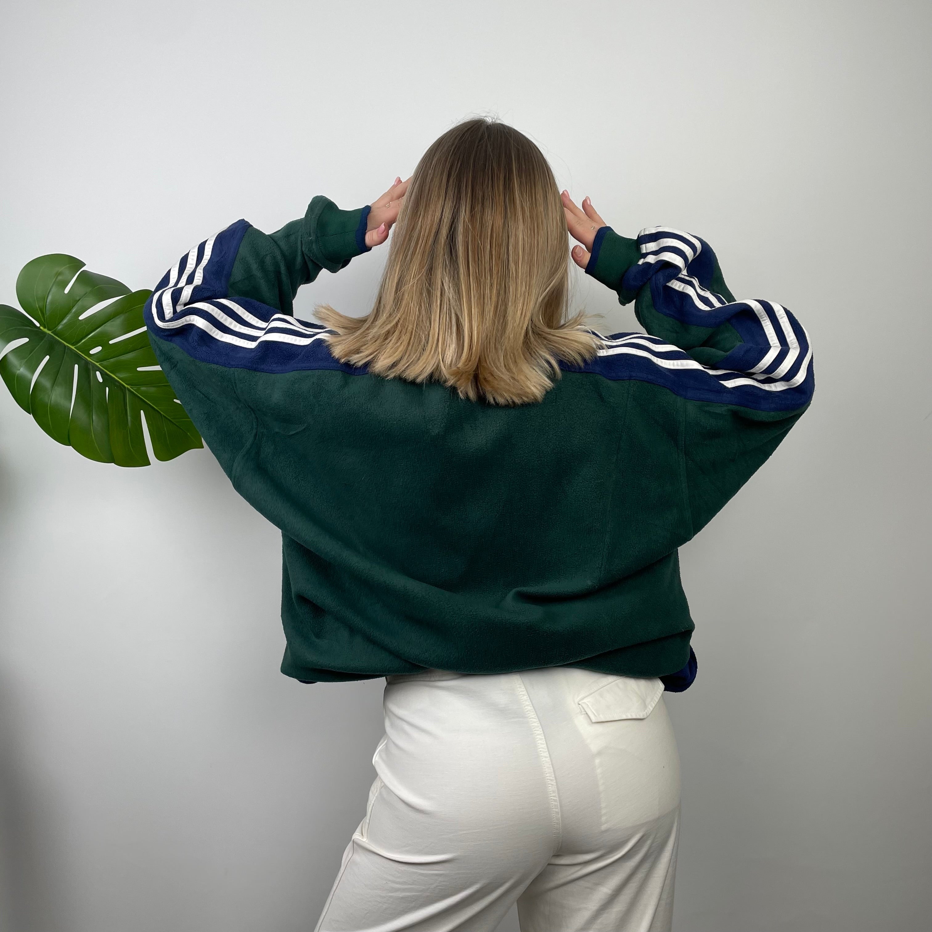 Adidas Green Embroidered Spell Out Fleece Quarter Zip Sweatshirt (XL)