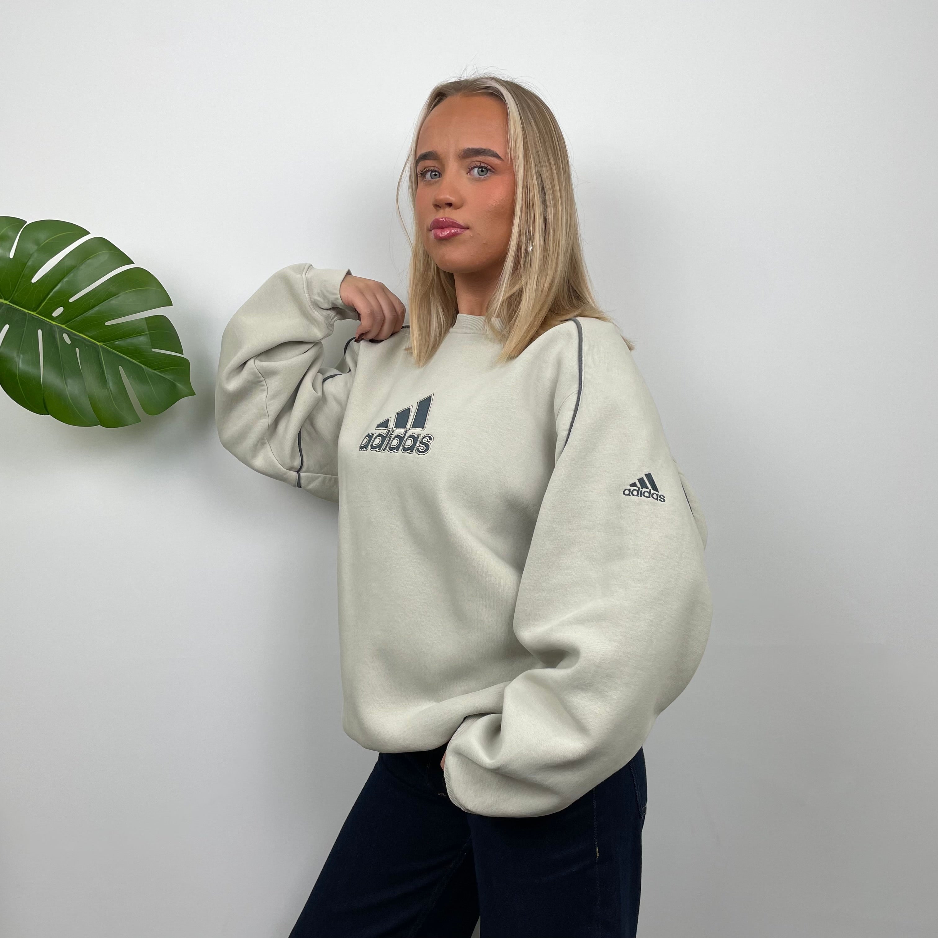 Adidas Cream Embroidered Spell Out Sweatshirt (L)