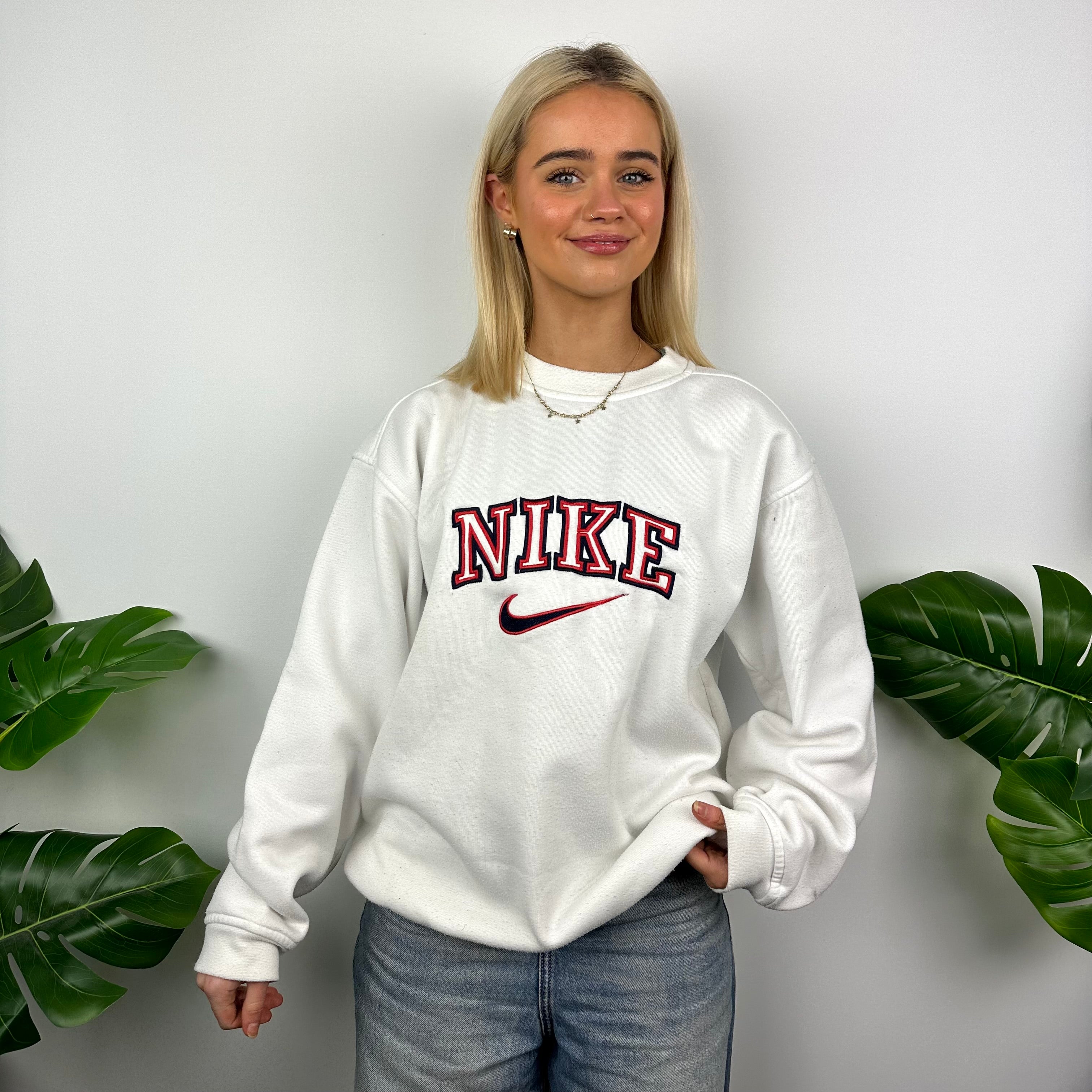 Nike White Embroidered Spell Out Sweatshirt (L)