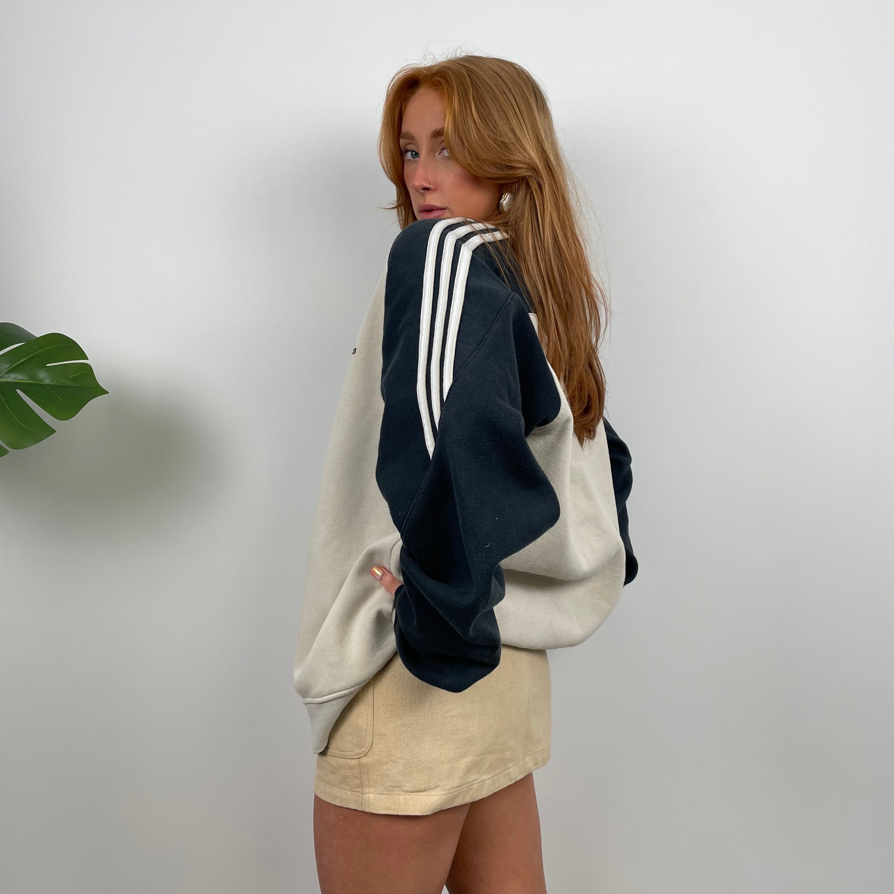 Adidas Cream Embroidered Spell Out Sweatshirt (L)