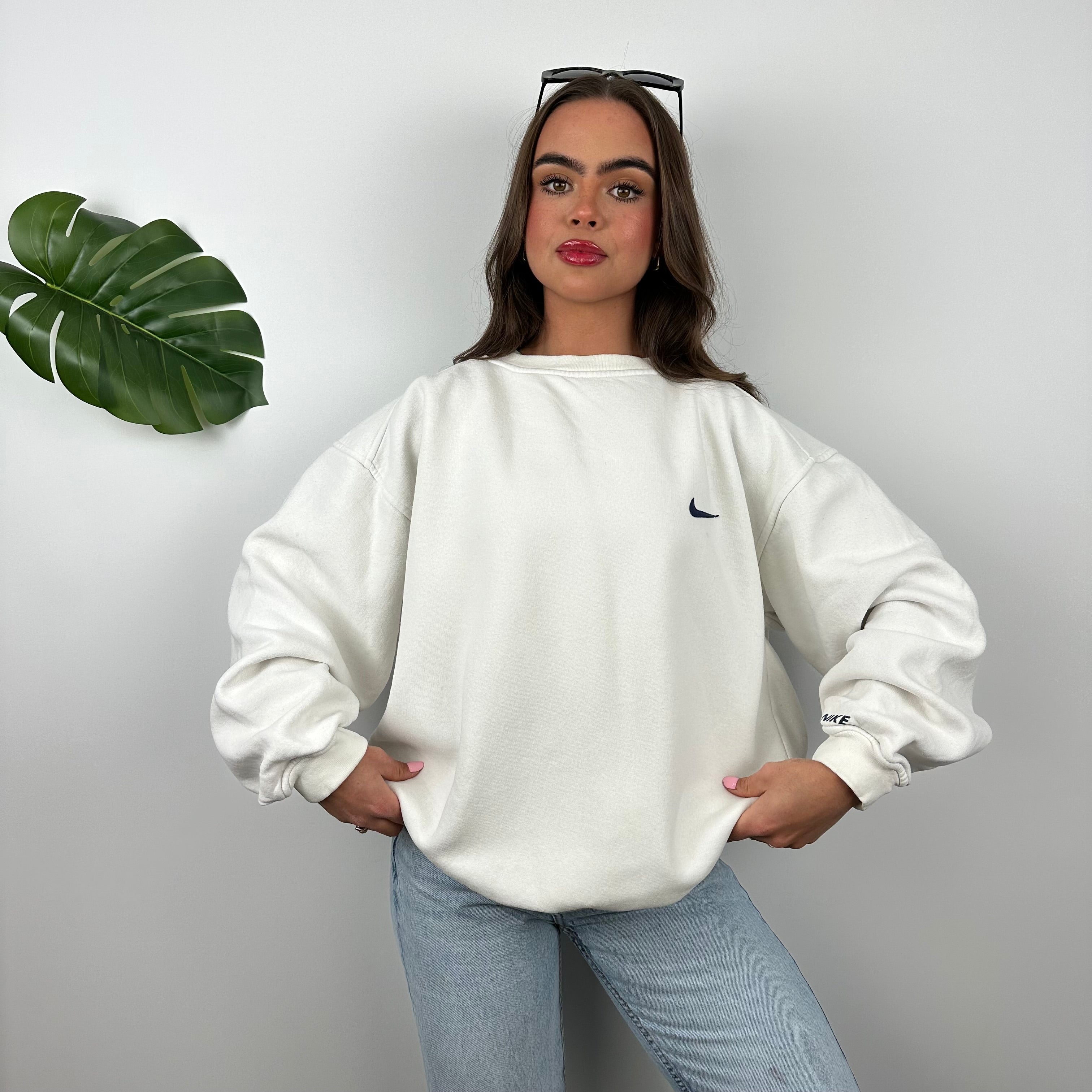 Nike White Embroidered Swoosh Sweatshirt (XL)