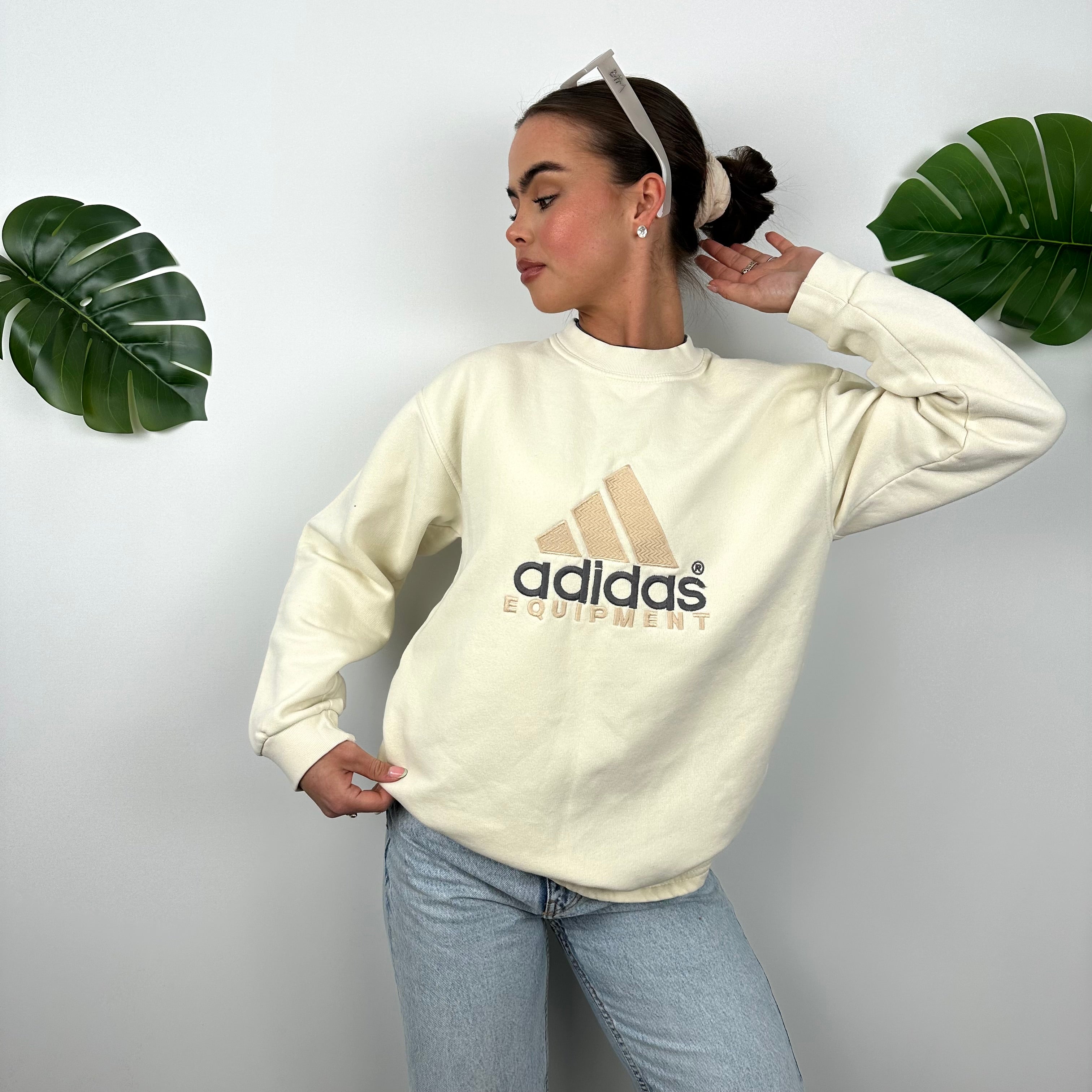 Adidas Equipment RARE Cream Embroidered Spell Out Sweatshirt (M)