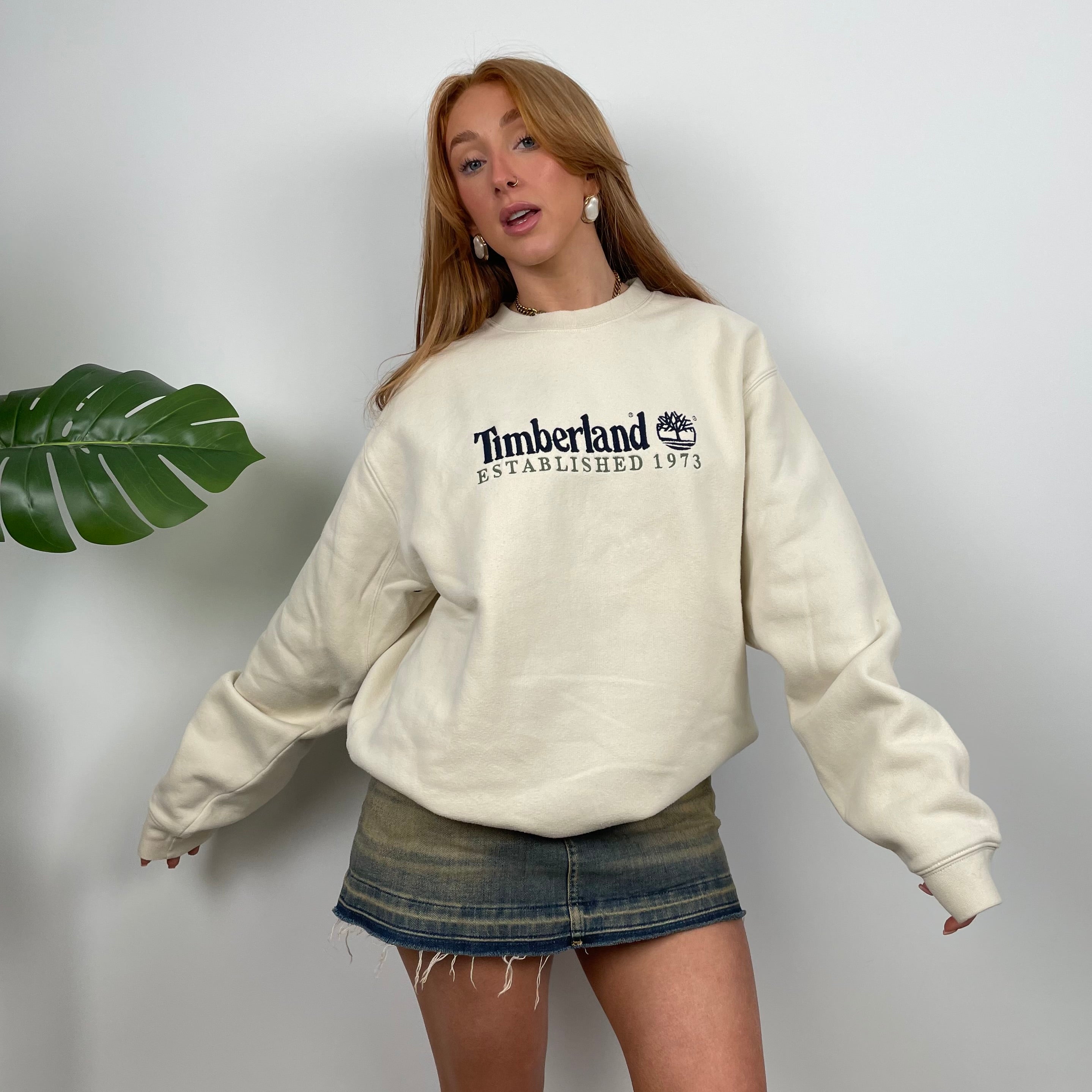 Timberland Cream Embroidered Spell Out Sweatshirt (L)