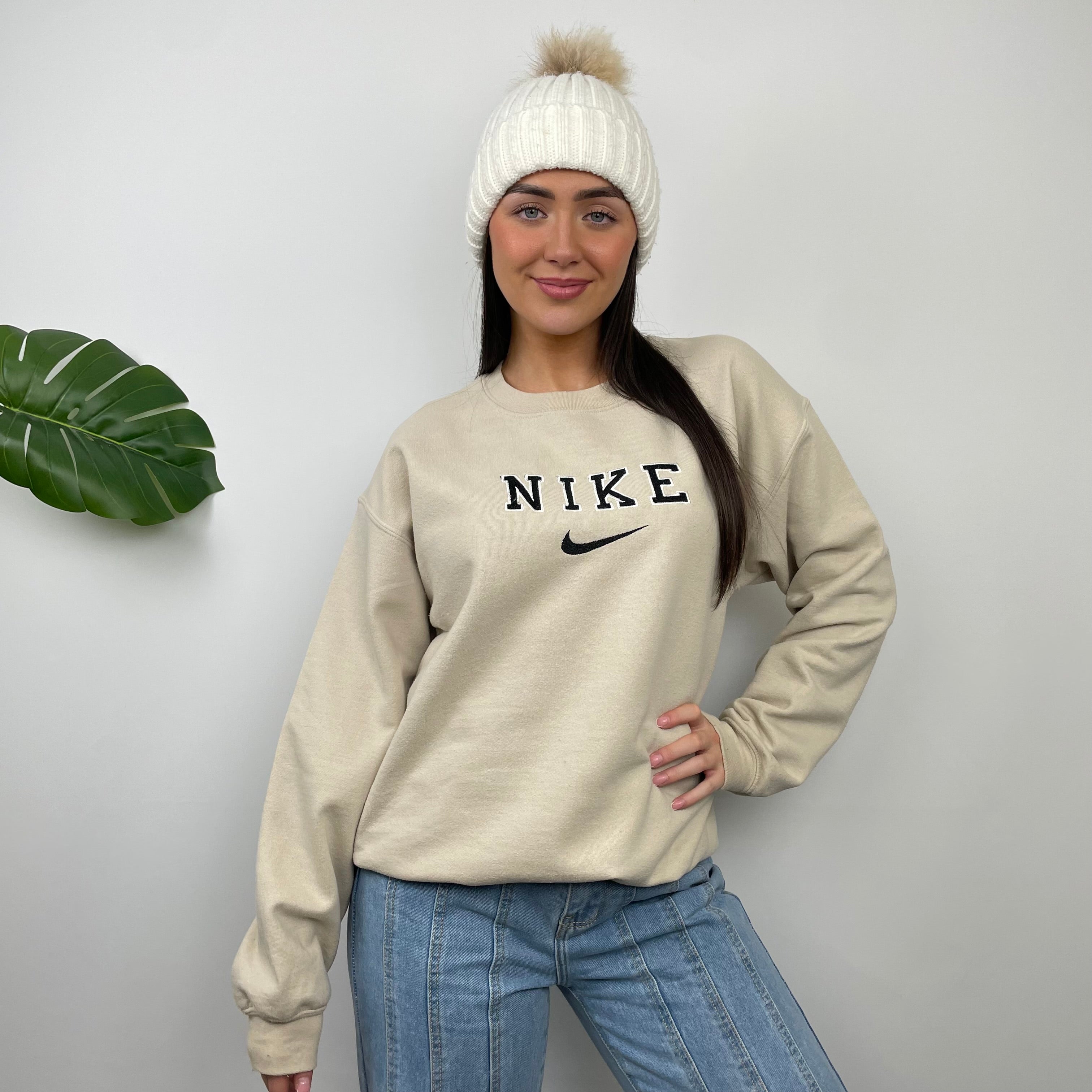 Nike RARE Cream Embroidered Spell Out Sweatshirt (M)