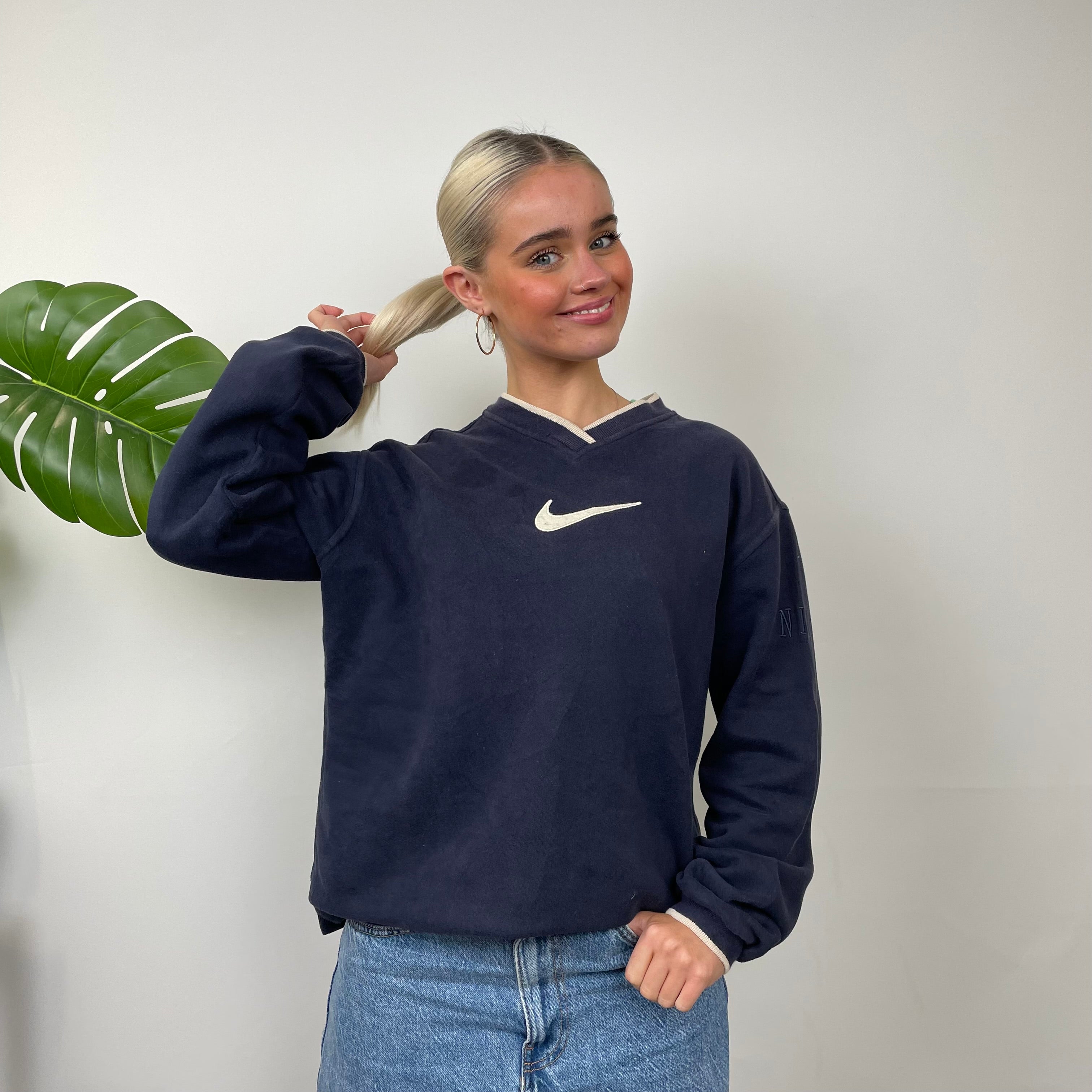 Nike Navy Embroidered Swoosh Sweatshirt (S)