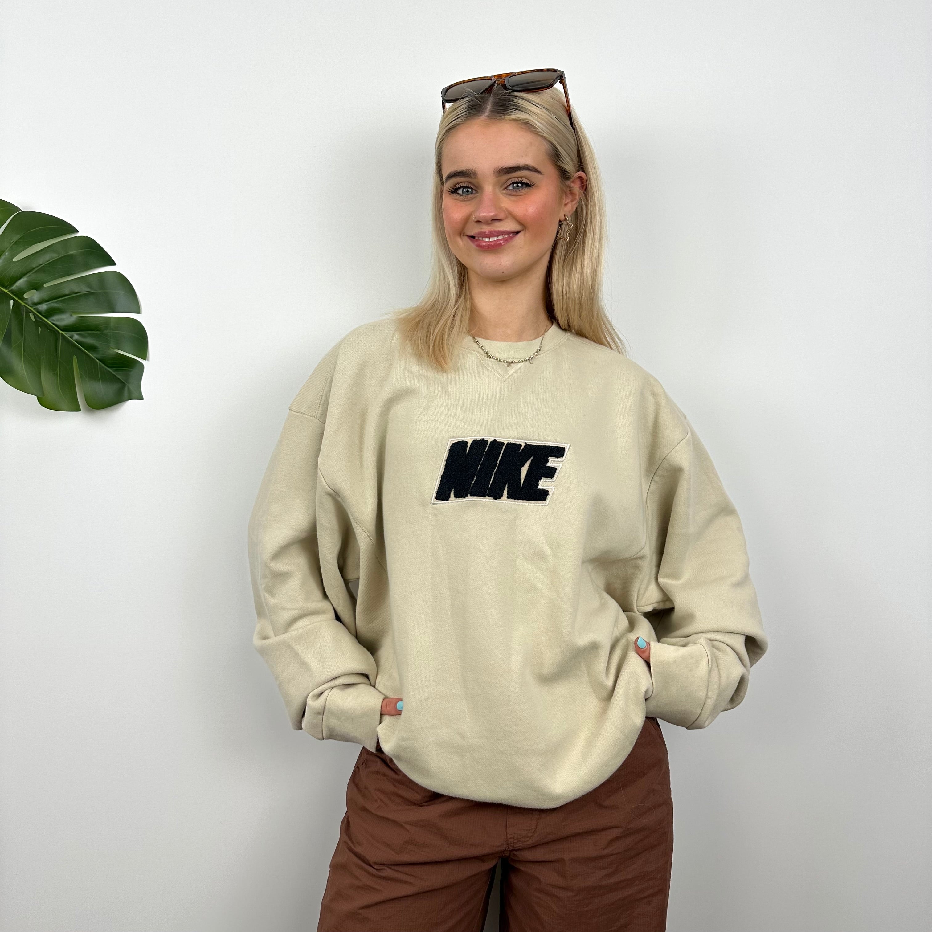 Nike Cream Embroidered Spell Out Sweatshirt (L)