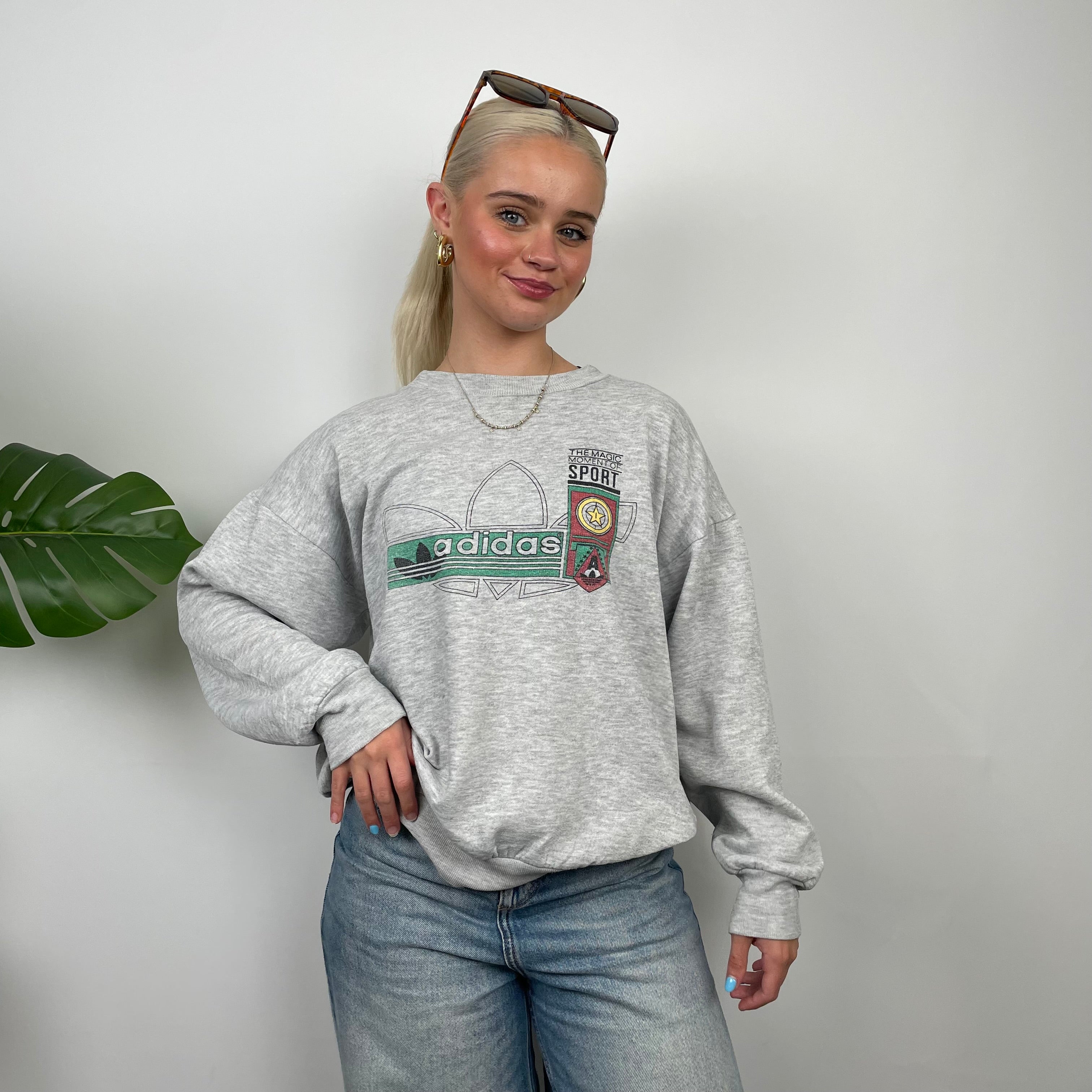 Adidas Grey Embroidered Spell Out Sweatshirt (S)