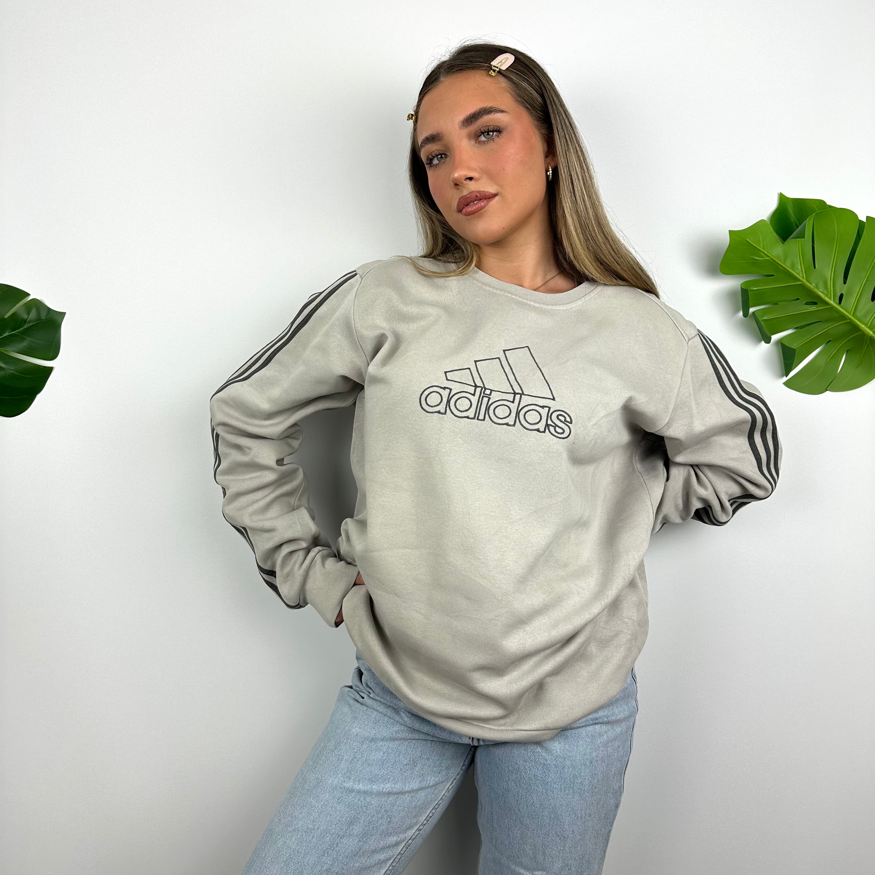 Adidas Grey Embroidered Spell Out Sweatshirt (L)