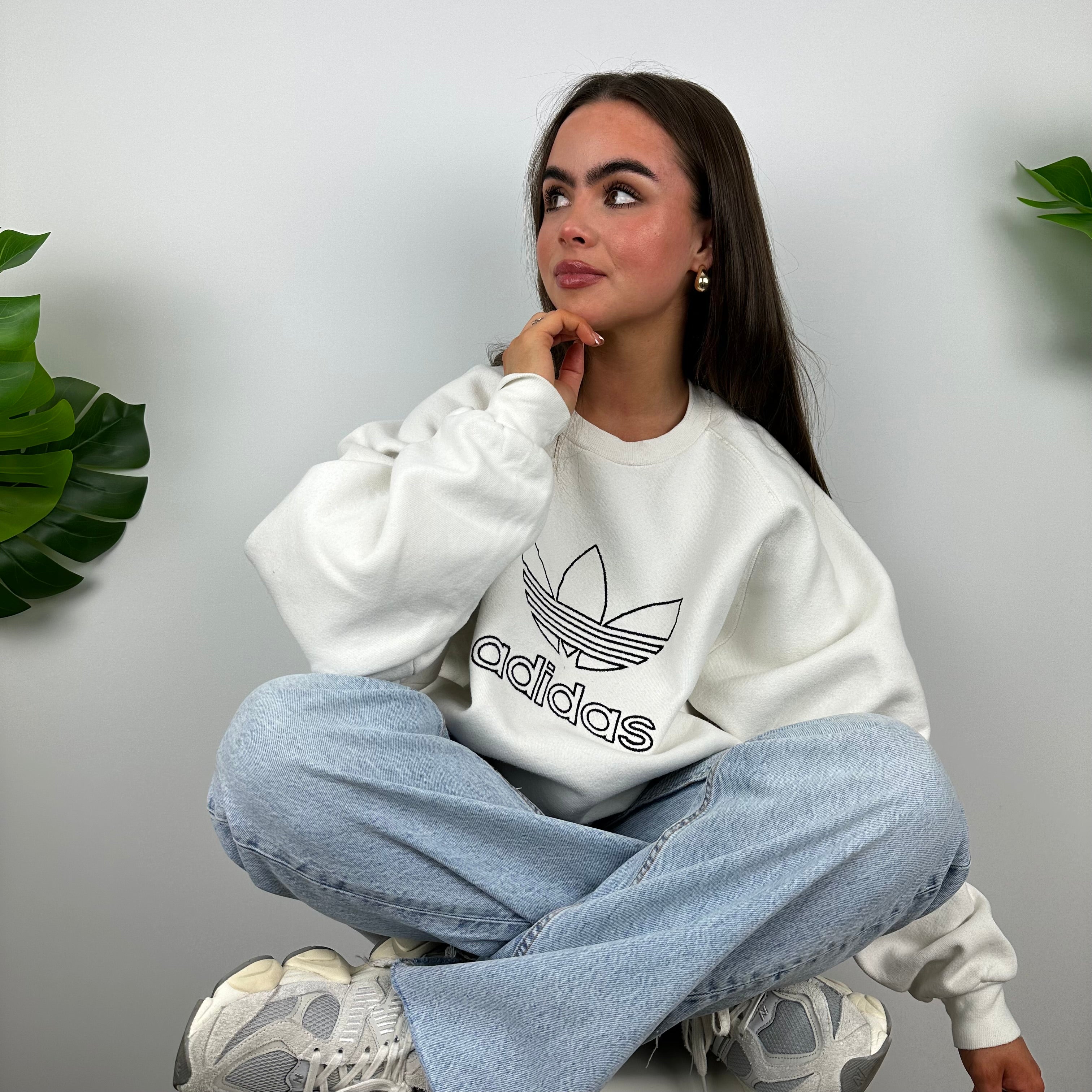 Adidas White Embroidered Spell Out Sweatshirt (L)