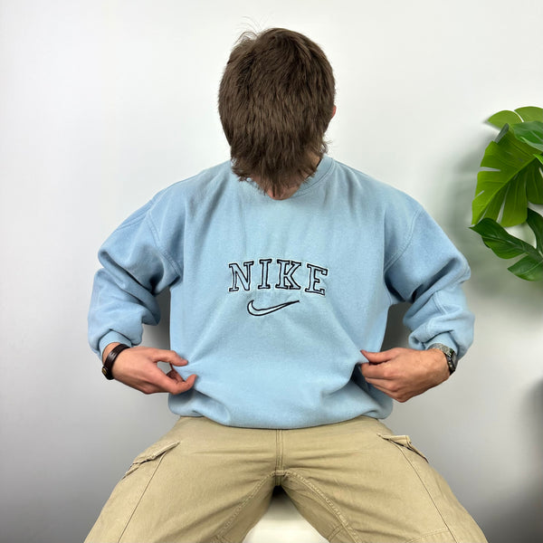 Nike Baby Blue Embroidered Spell Out Sweatshirt (M)