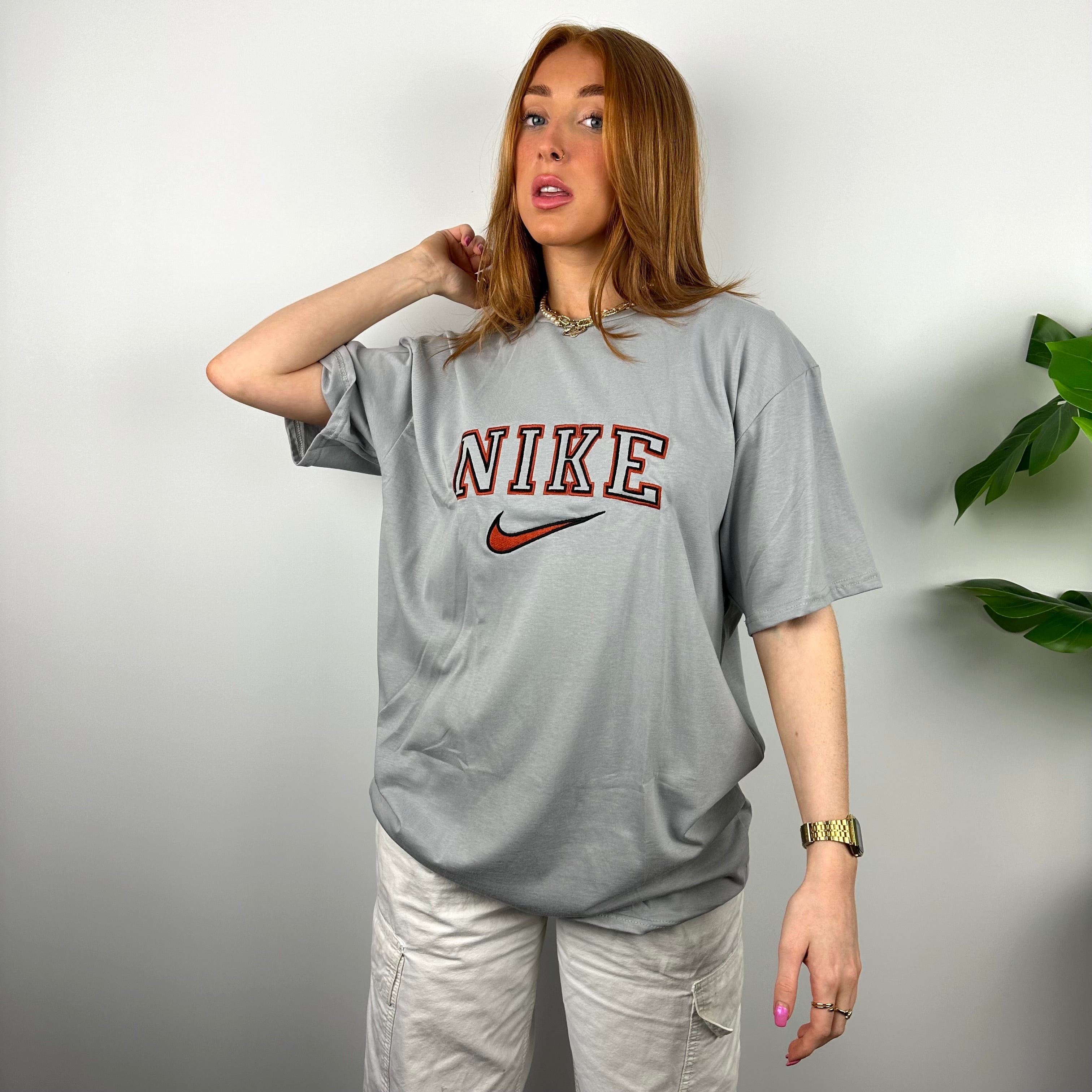 Nike RARE Grey Embroidered Spell Out T Shirt (M)
